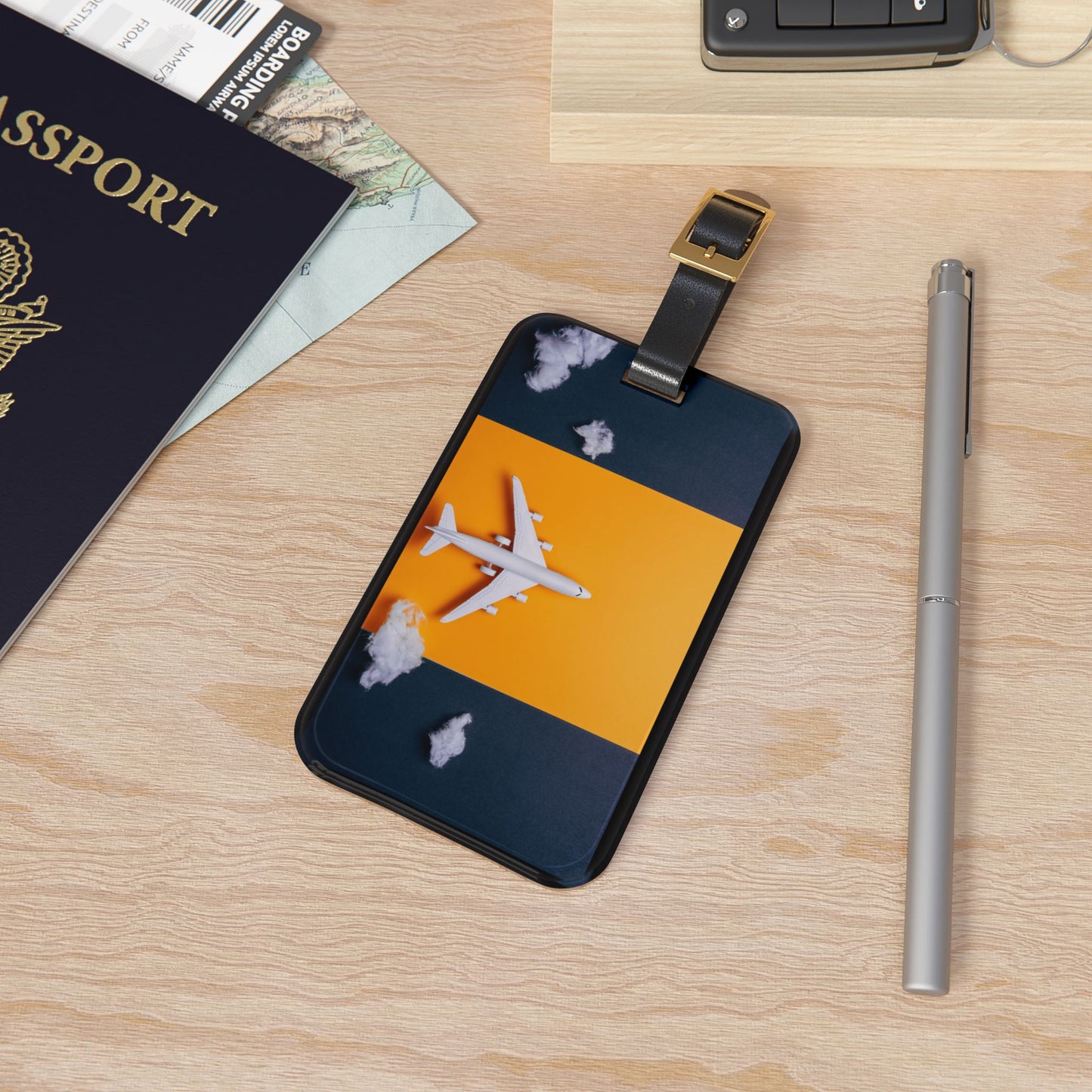 Plain Plane Yellow Blue Design Premium Acrylic and Leather Luggage Tag | by Far Out Prints & Co