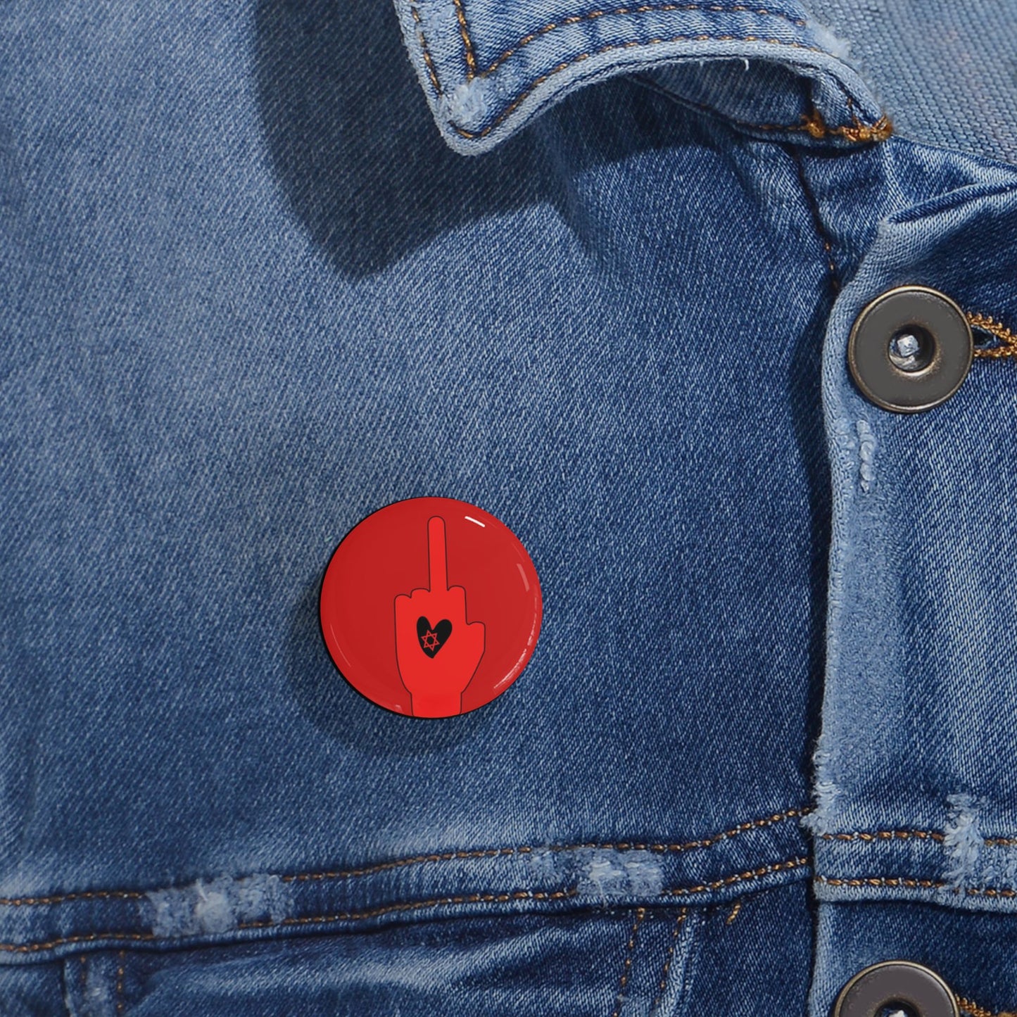 Red Bloody Hands Middle Finger - Pin Buttons Pins - Israel Israeli Jewish Judaism Judaica - by Far Out Prints & Co.