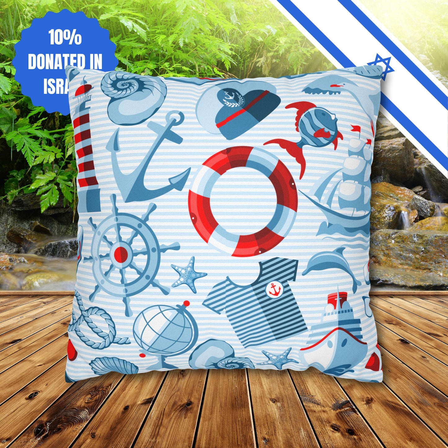 Navy Beach Marine Double Sided Pattern Square Pillowcase