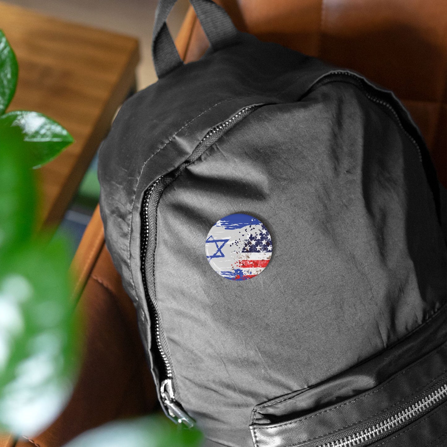 Israel USA Flag Round Pins by Far Out Prints & Co.