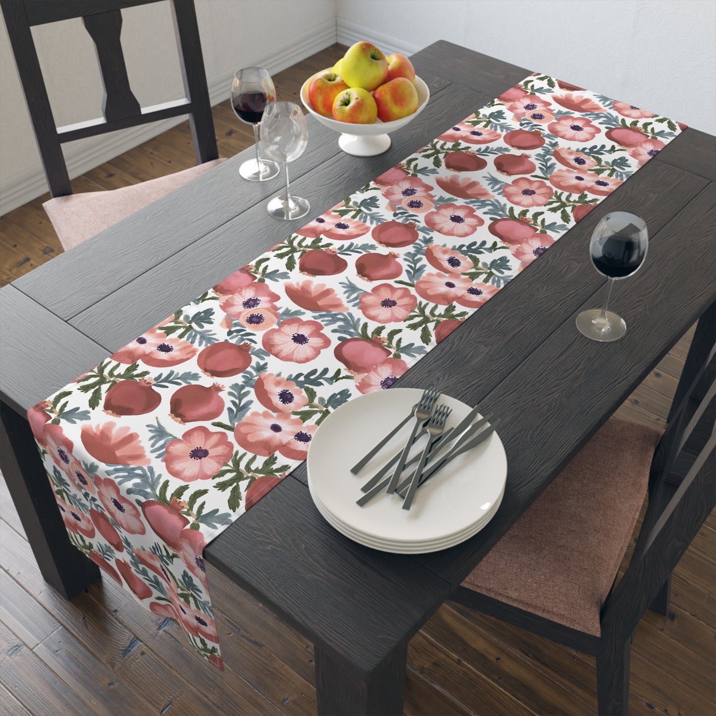 Rosh Hashanah Rosh HaShanah Rosh HaShana Rosh Ha-Shanah Pomegranate Anemone Flower Jewish Table Runner Israel Israeli Hebrew Table Runner