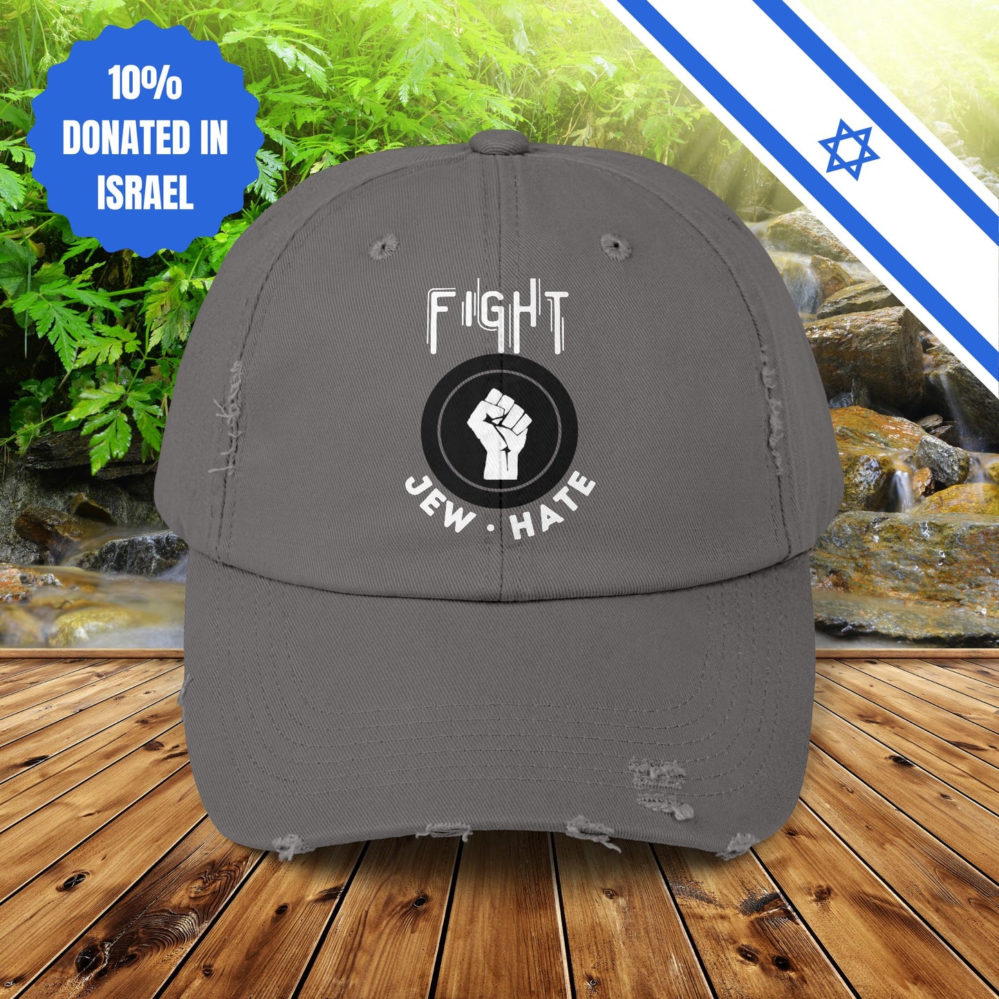 Fight Jew Hate - Unisex Distressed Cap Hats - Jewish Judaism Israel Israeli Zionist Zionism Stand With Us Fight Hate - Far Out Prints & Co.