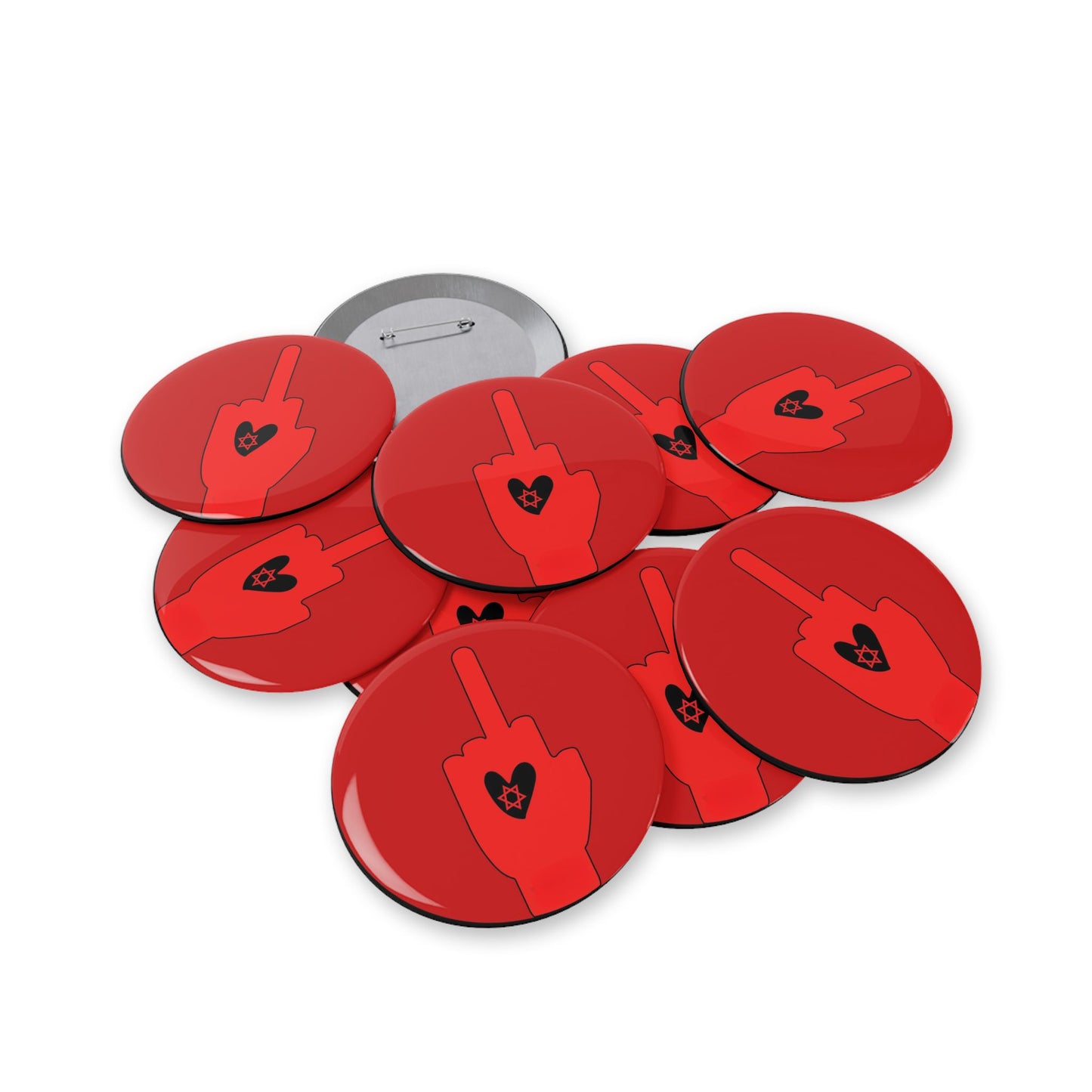 Red Bloody Hands Middle Finger - Pin Buttons Pins - Israel Israeli Jewish Judaism Judaica - by Far Out Prints & Co.