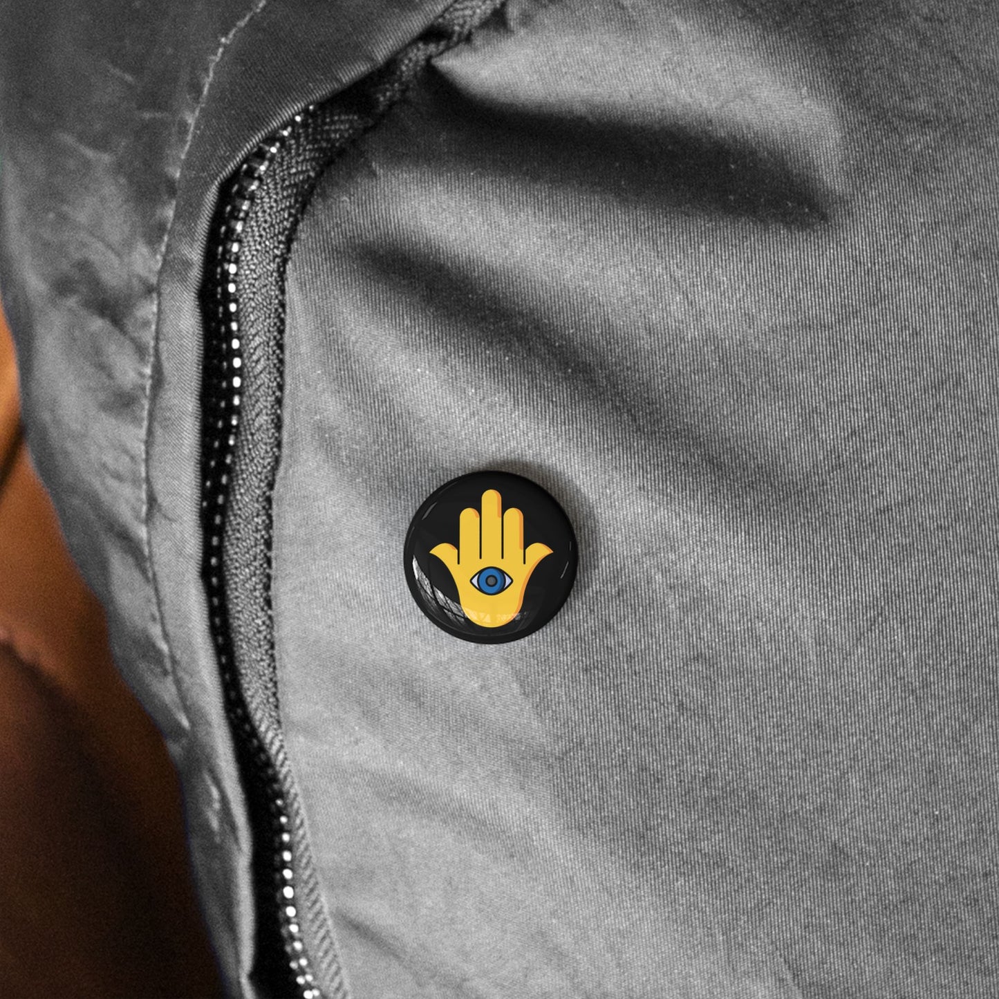 Yellow Hamsa Evil Eye - Pin Buttons - by Far Out Prints & Co.