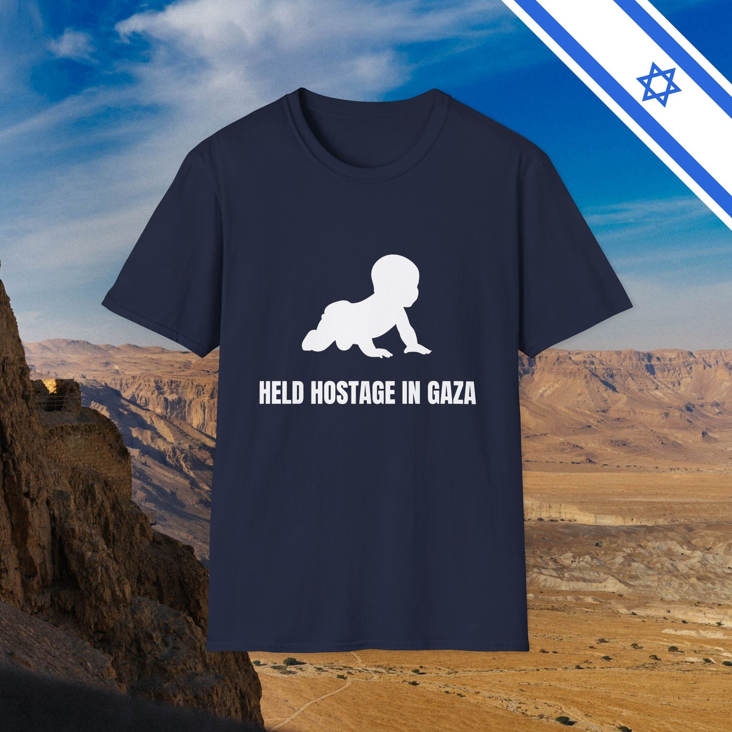 A BABY is held HOSTAGE in GAZA - T-Shirt - Israel Israeli Jewish Judaism Zionist Bring Them Home - by Far Out Prints & Co.