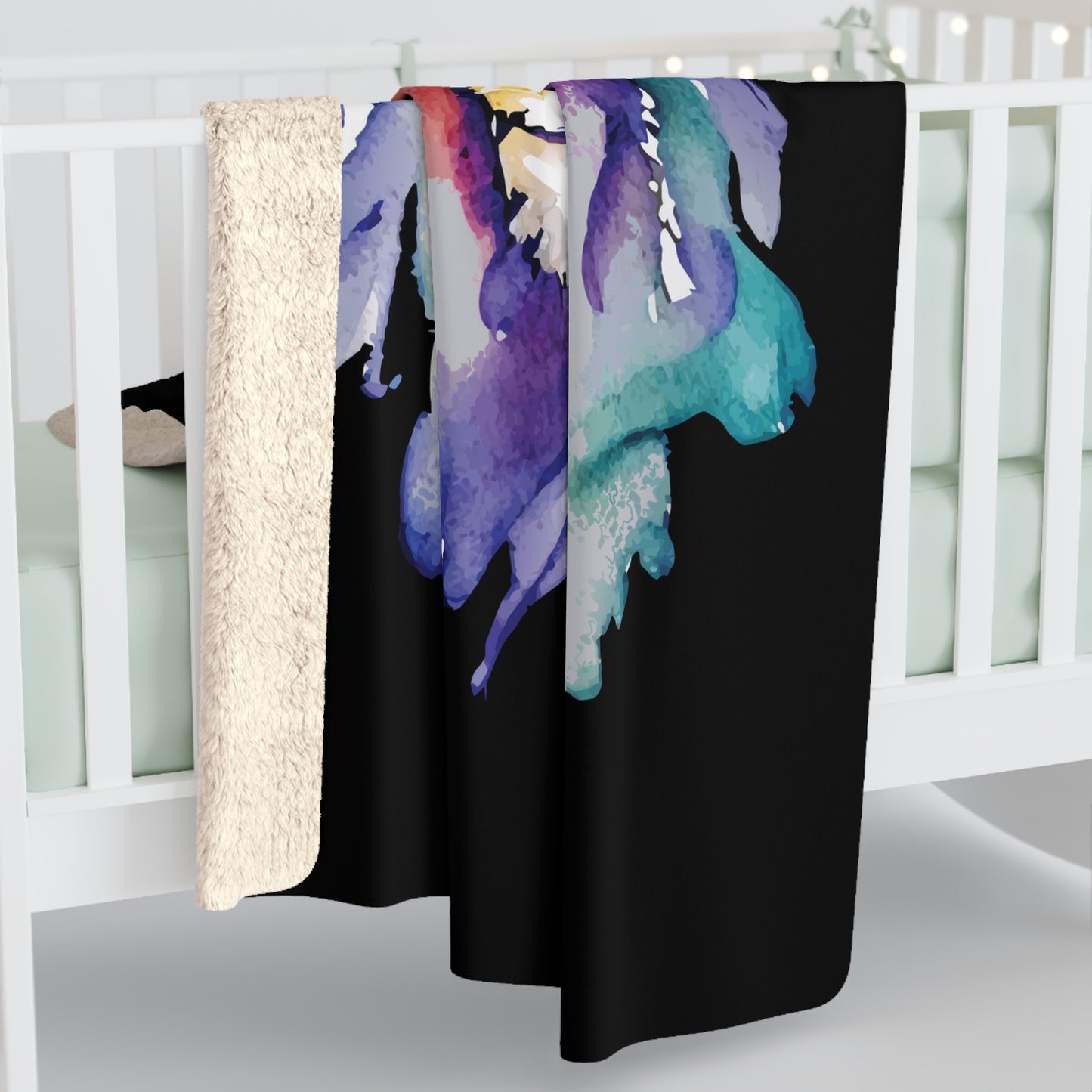 Lion Watercolor Rainbow - Sherpa Fleece Blanket - by Far Out Prints & Co.