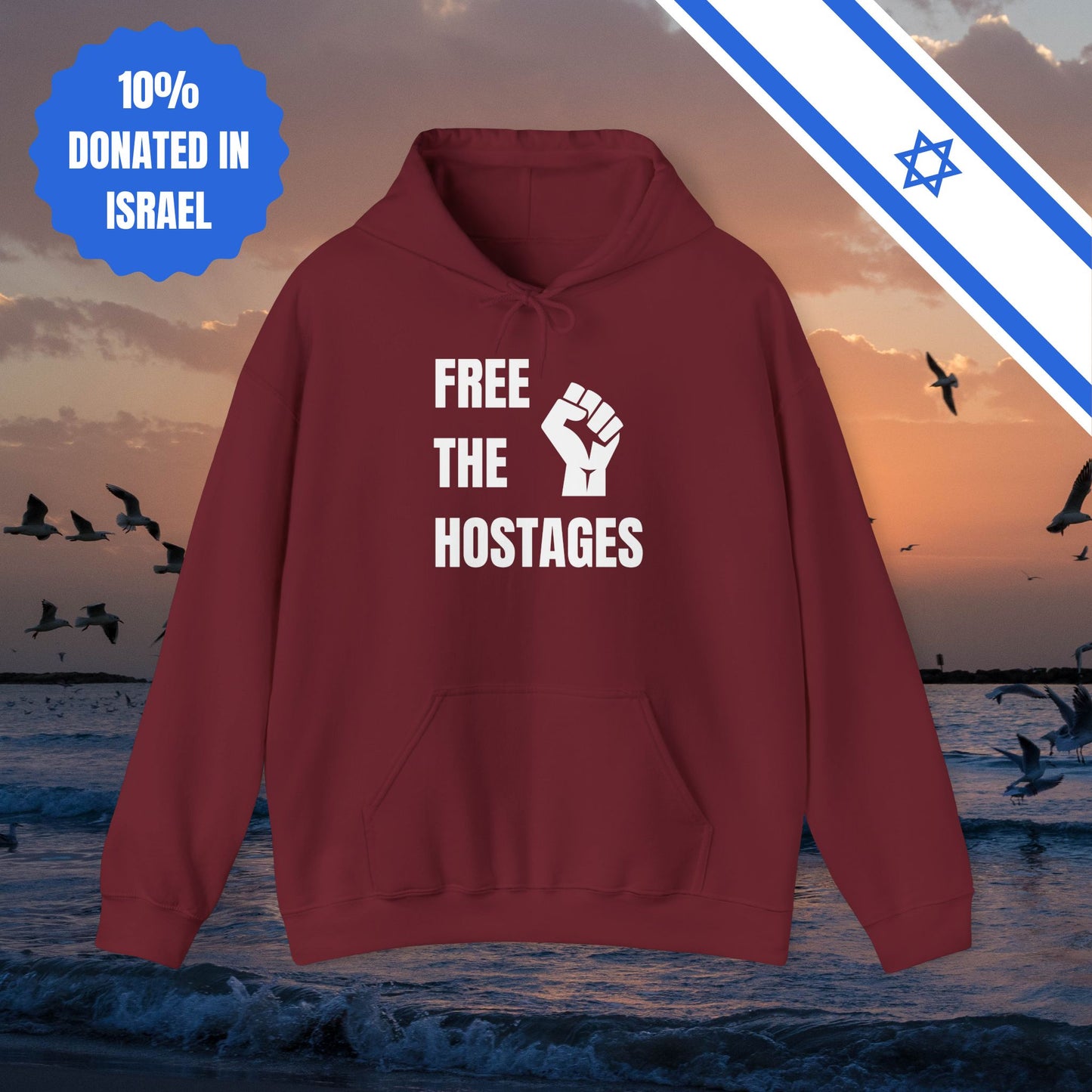 Free The Hostages | Unisex Hooded Sweatshirt | Israel Israeli Jewish Judaism Bring Them Home Stand With Us | by Far Out Prints & Co.