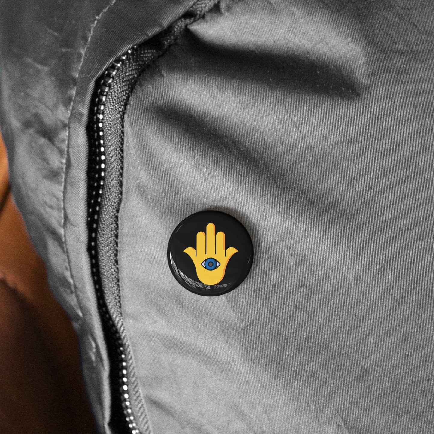 Yellow Hamsa Evil Eye - Pin Buttons - by Far Out Prints & Co.