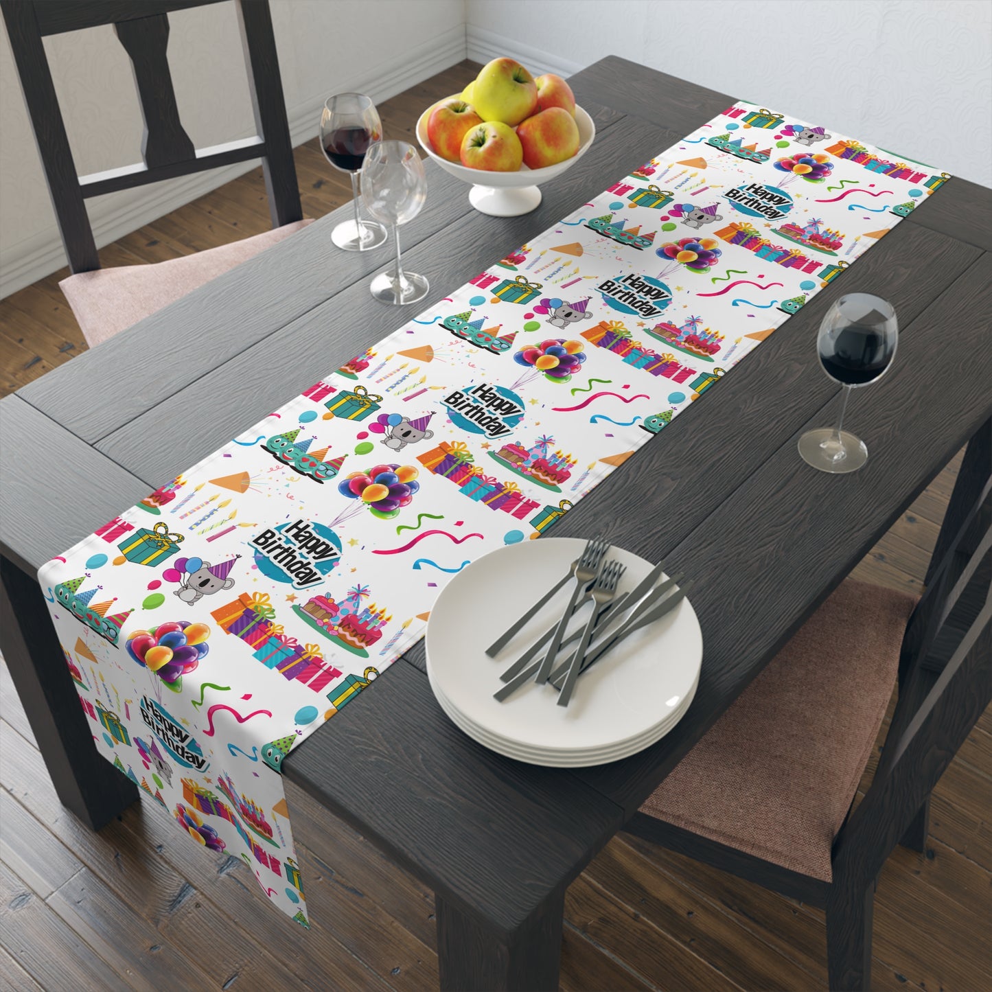 Happy Birthday Cake and Fun Pattern | Table Runner | Far Out Prints & Co.