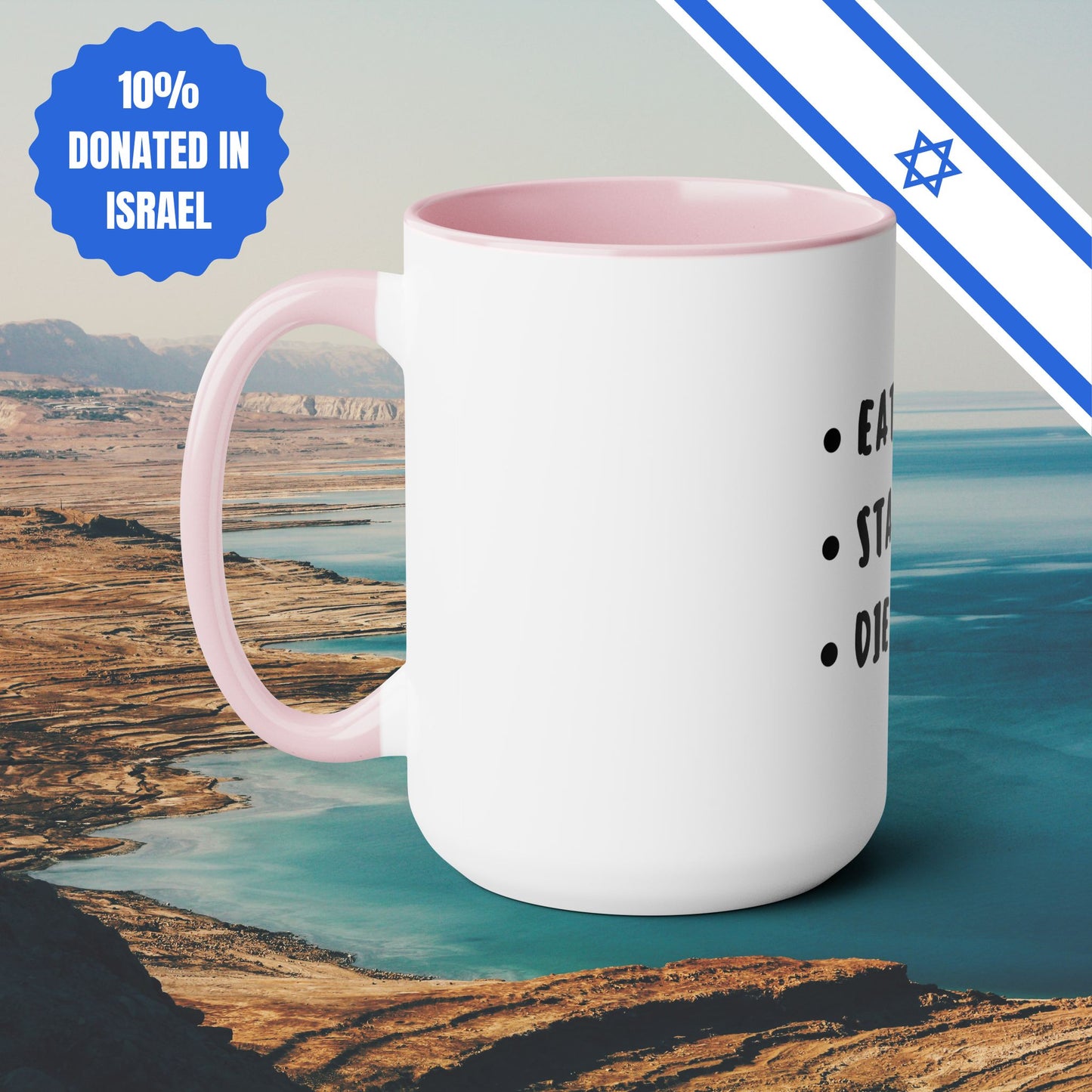 Eat Healthy Stay Fit Die Anyway | Two-Tone Coffee Mugs, 15oz | Fun Themed Israel Israeli Hebrew Jewish Judaism Judaica Cafe Lovers Gift