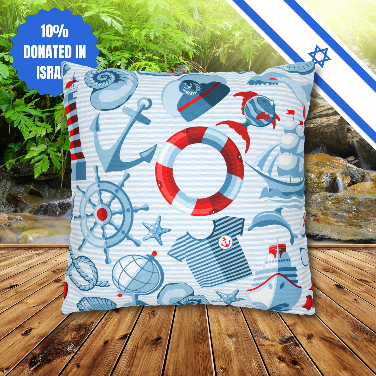 Navy Beach Marine Double Sided Pattern Square Pillowcase
