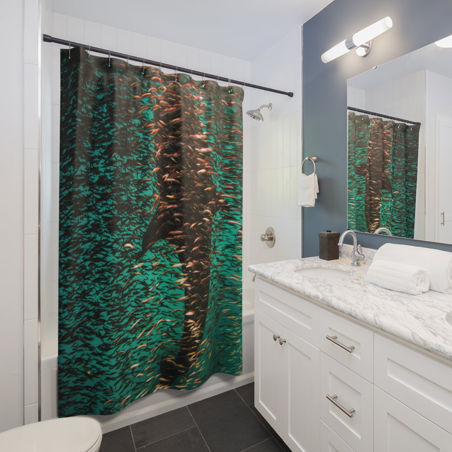 Shower Curtains - Sharks and Fish Design, Transformative Bathroom Decor, Perfect Gift for Ocean Lovers