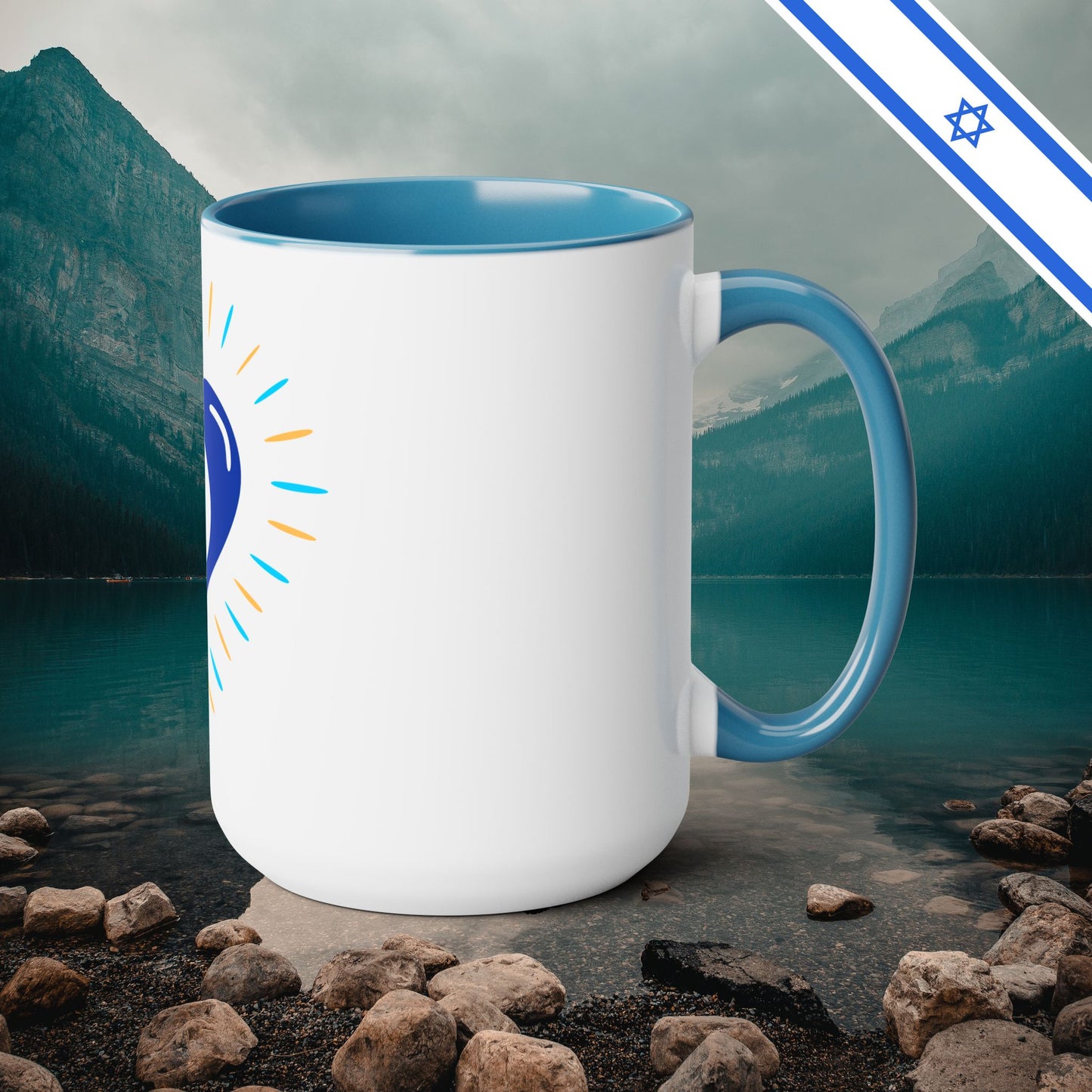 Evil Eye Heart Ain Ha'Ra - Two-Tone Coffee Mugs, 15oz - Cafe Lovers - Far Out Prints & Co.