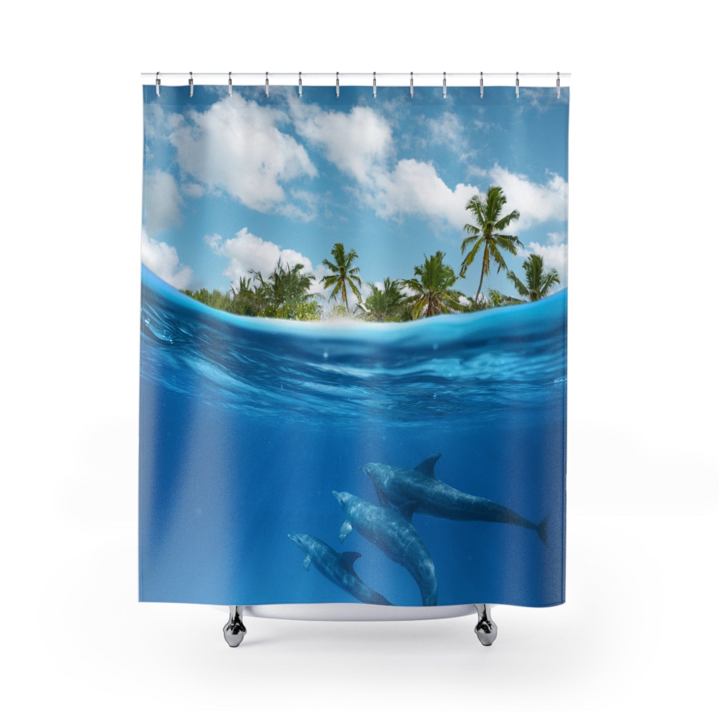 Shower Curtains, Dolphin Island Marine Life Design, Bathroom Decor Enhancement, Perfect Gift for Ocean Lovers