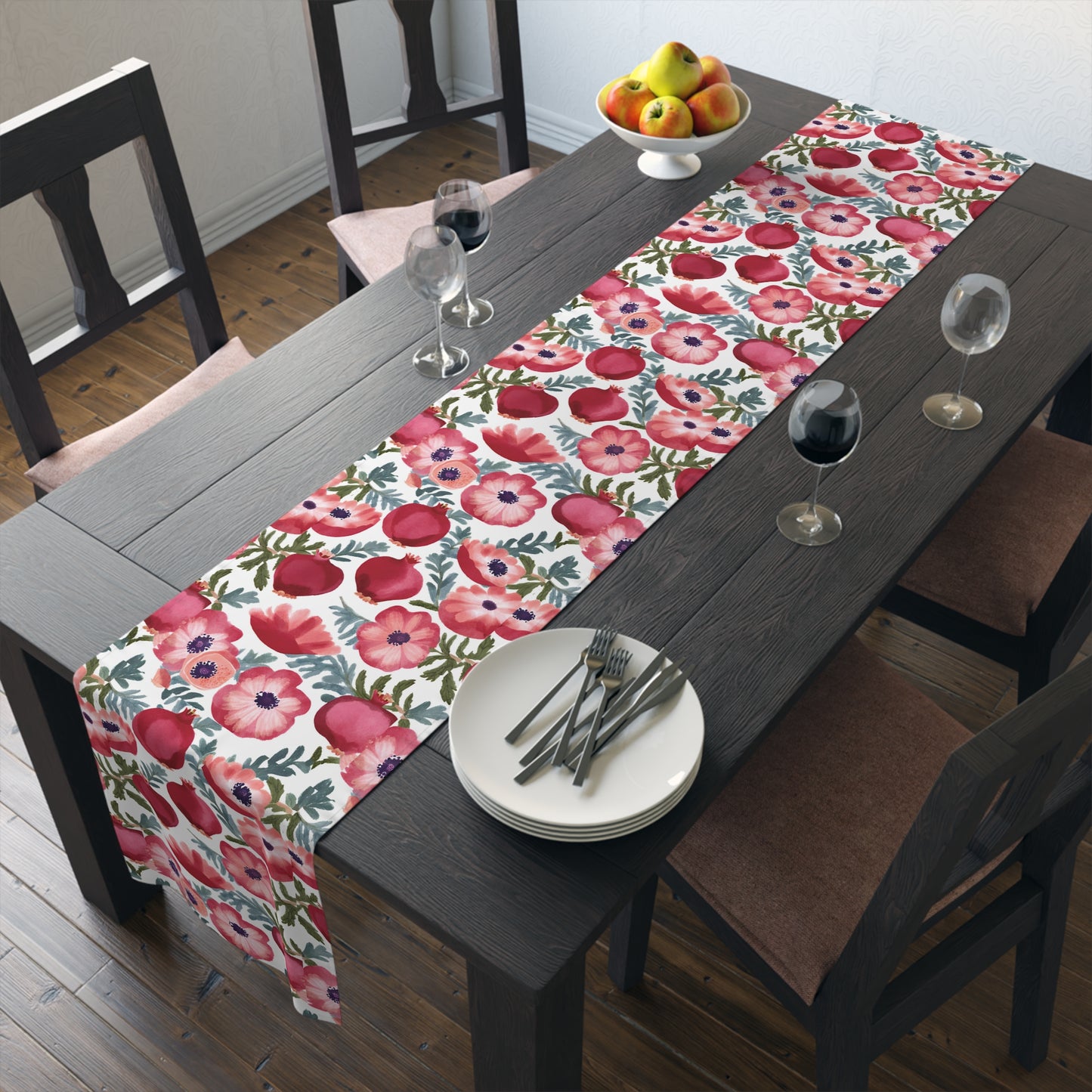 Rosh Hashanah Rosh HaShanah Rosh HaShana Rosh Ha-Shanah Pomegranate Anemone Flower Jewish Table Runner Israel Israeli Hebrew Table Runner