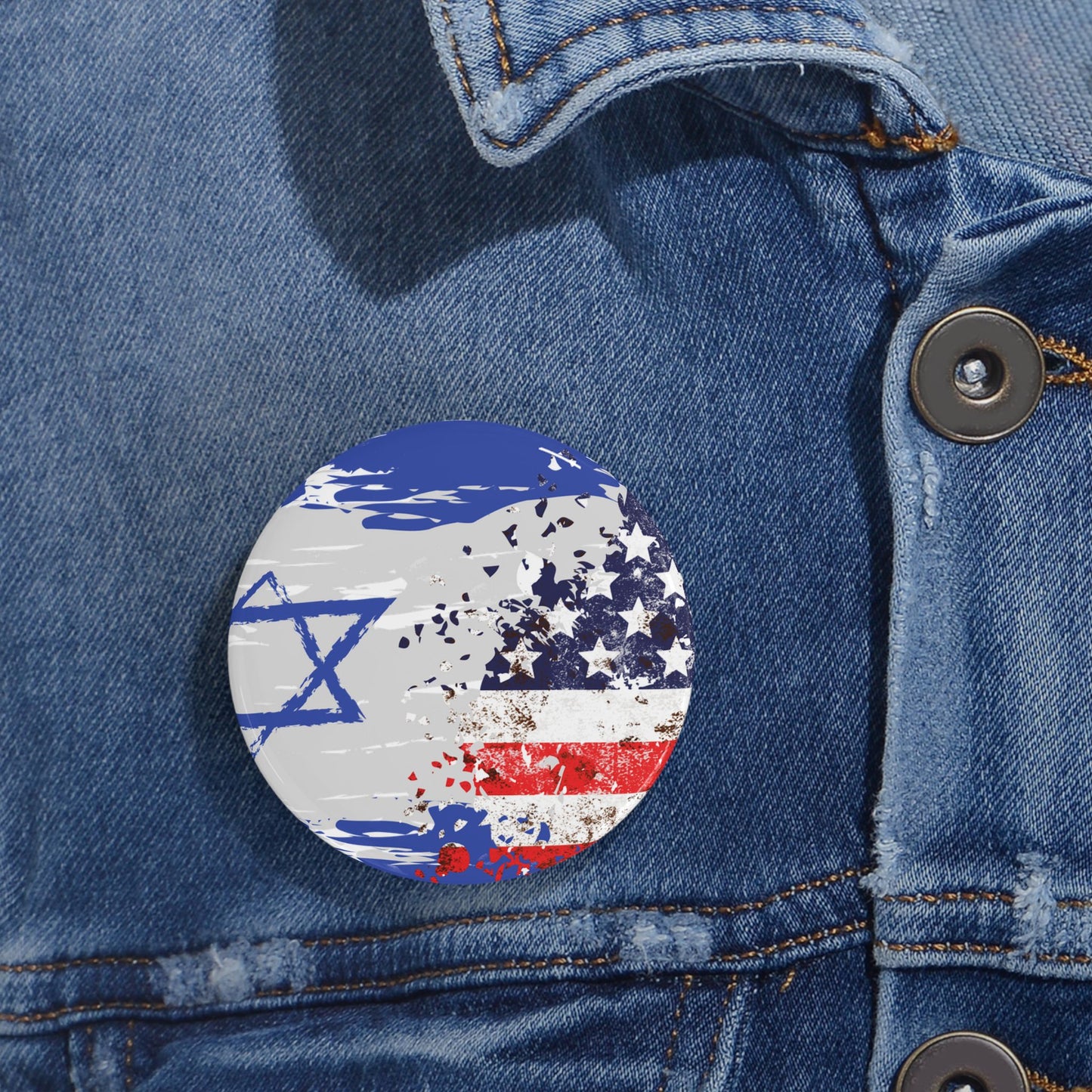 Israel USA Flag Round Pins by Far Out Prints & Co.