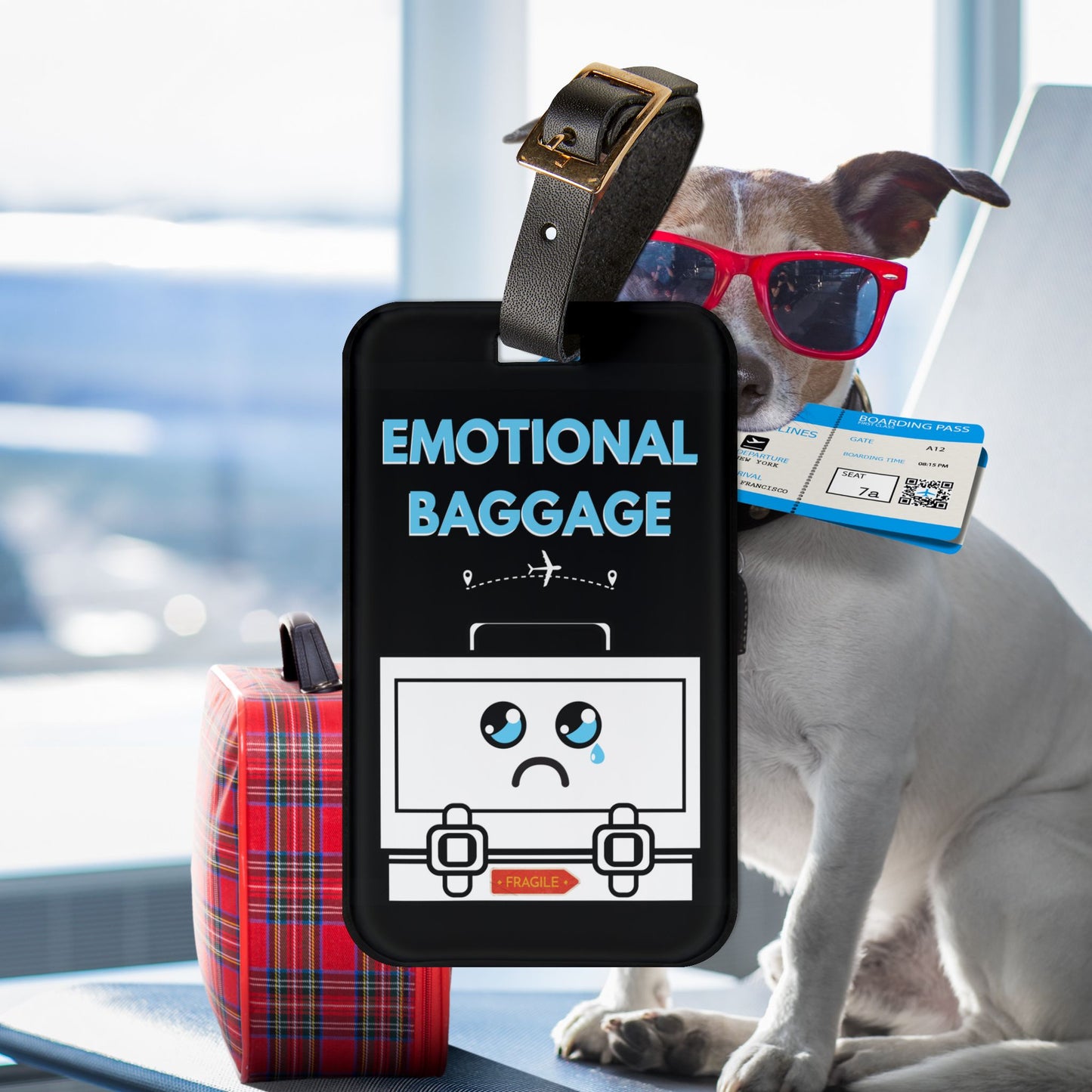 Emotional Baggage | Premium Acrylic and Leather Luggage Tag | by Far Out Prints & Co