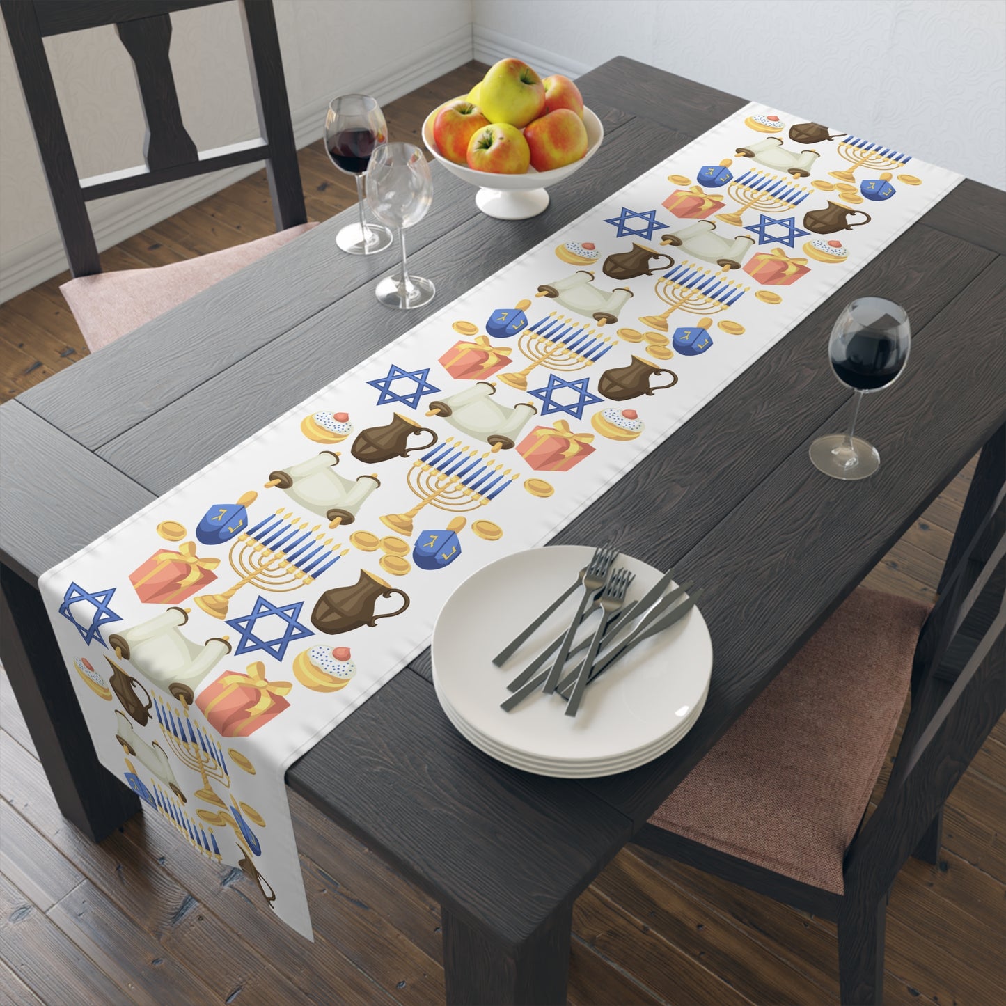 Hannukah Hanuka Hanukkah Chanukah Chanuka Chanukkah Channukah Chanukka 1 | Jewish Holiday Themed | Table Runner