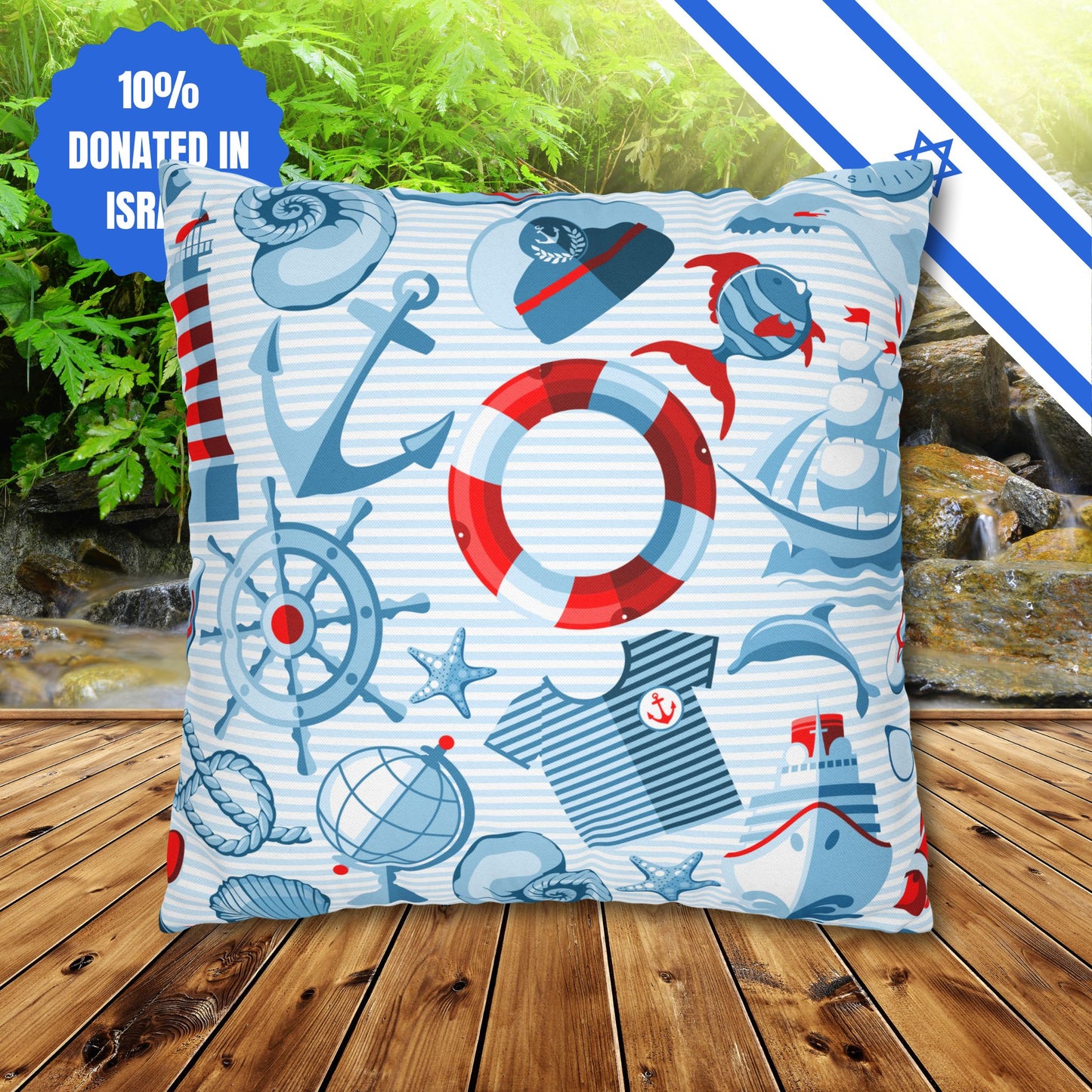 Navy Beach Marine Double Sided Pattern Square Pillowcase