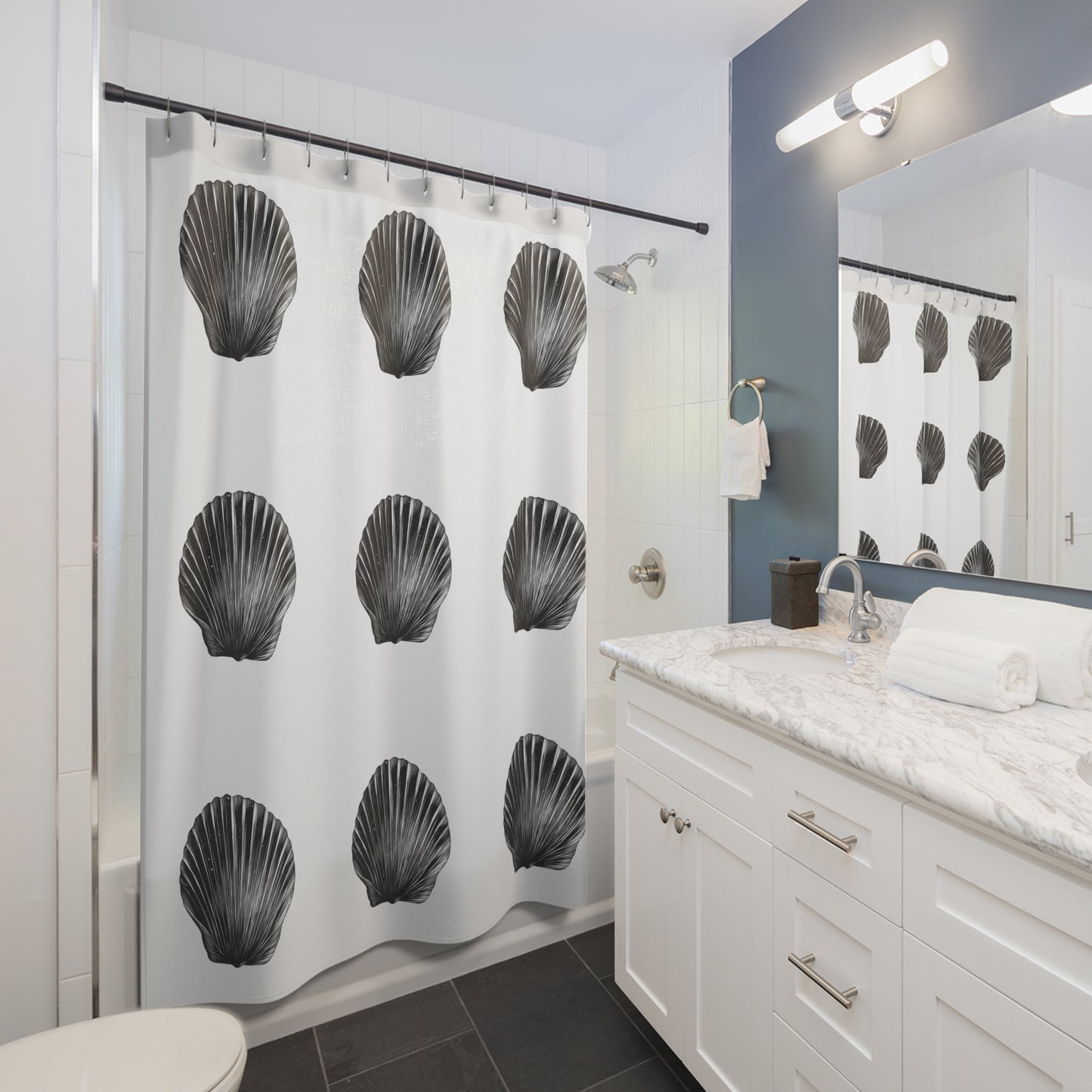 Shower Curtains: Unique Sea Shell Sketch Design, Perfect for Marine Life Enthusiasts, Bathroom Decor, Ocean Lover's Gift