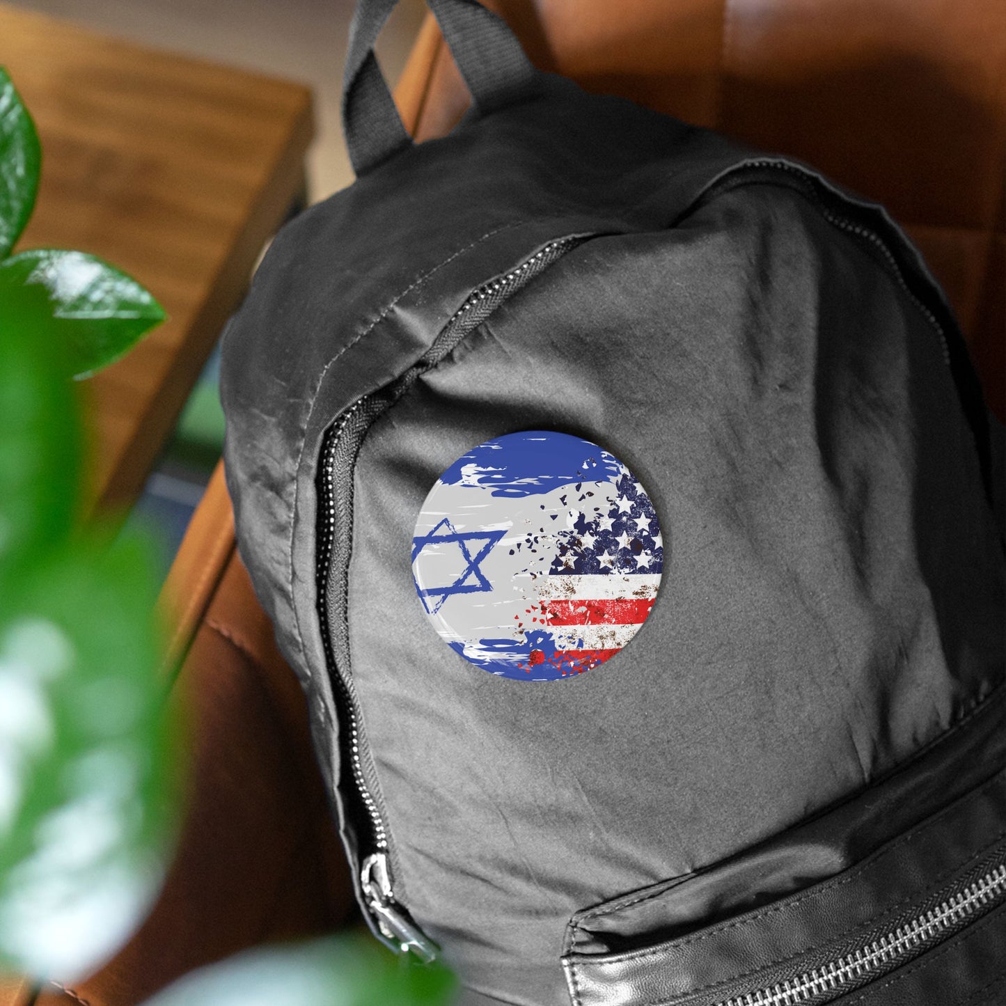 Israel USA Flag Round Pins by Far Out Prints & Co.