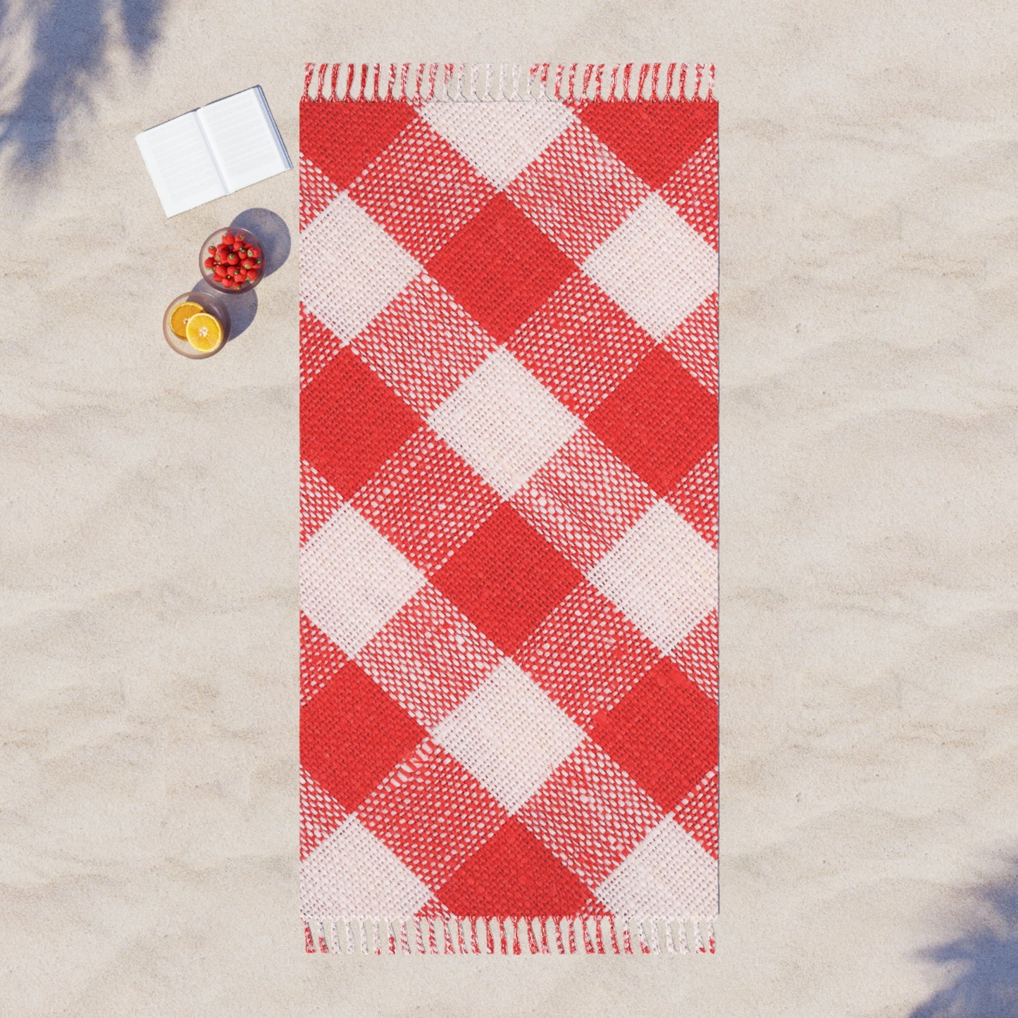 Gingham Red and White Checkered Picnic Style | Boho Beach Cloth | by Far Out Prints & Co.