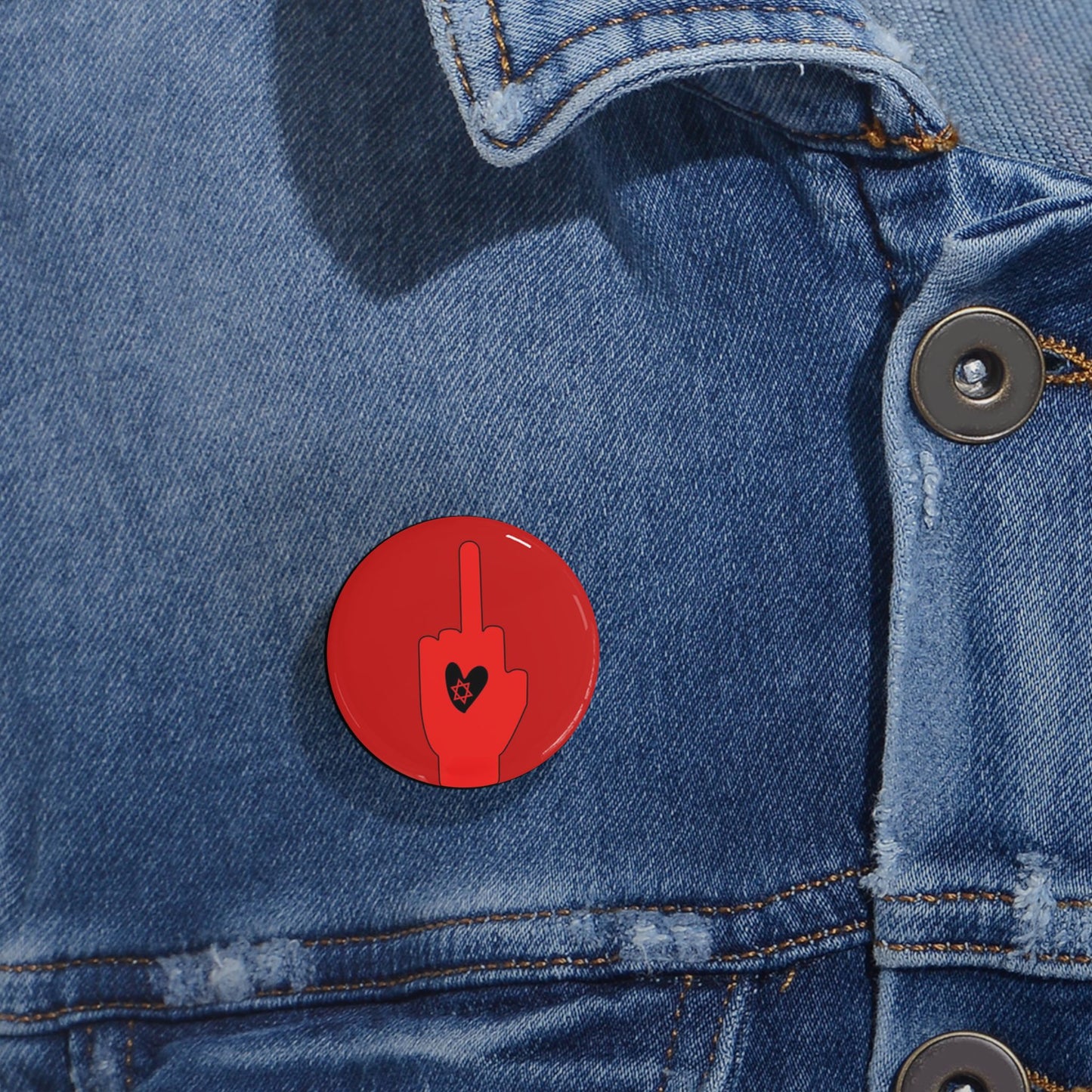 Red Bloody Hands Middle Finger - Pin Buttons Pins - Israel Israeli Jewish Judaism Judaica - by Far Out Prints & Co.