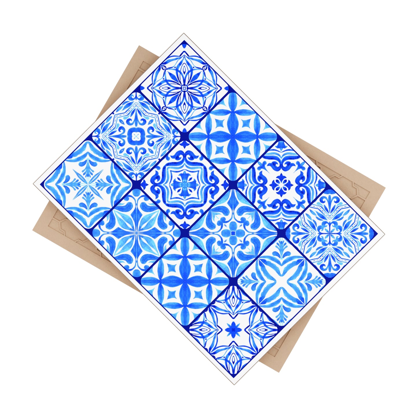 Blue and White Moroccan Design 2 - Jewish Art Judaica Judaism Israel Israeli - Ceramic Photo Tile - Far Out Prints & Co.