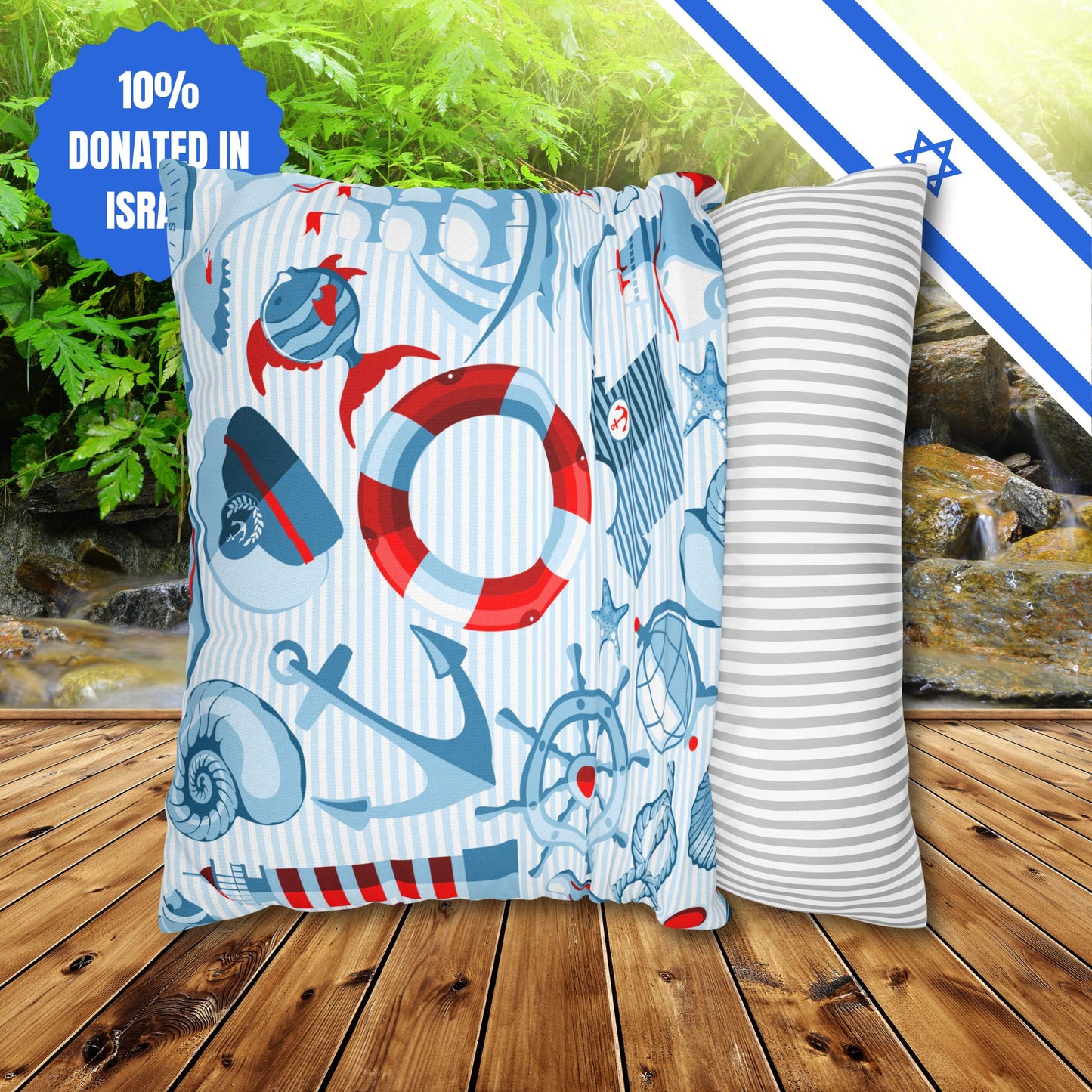 Navy Beach Marine Double Sided Pattern Square Pillowcase