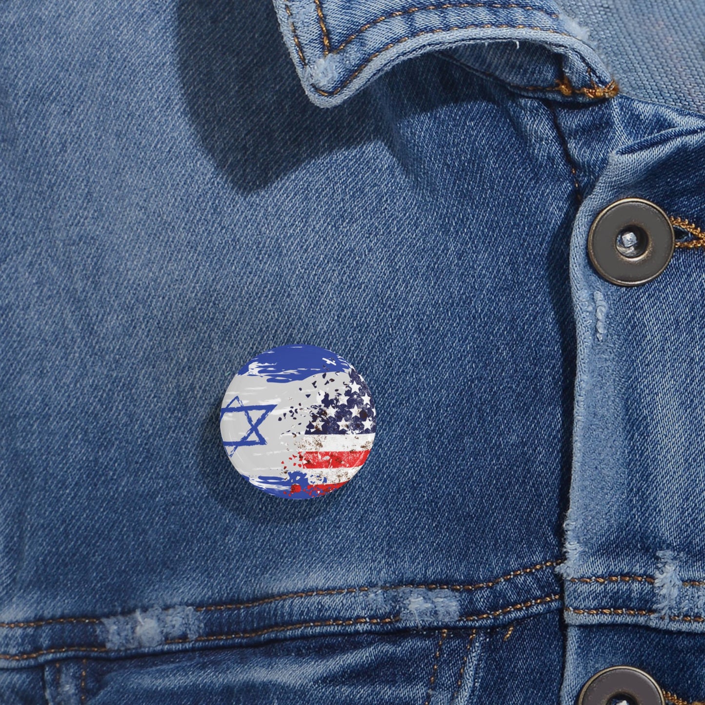 Israel USA Flag Round Pins by Far Out Prints & Co.