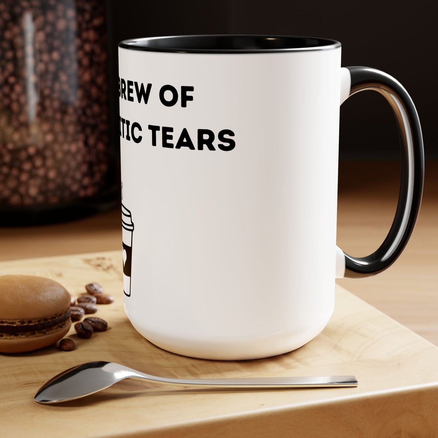 Fresh Brew of anti-Semitic Tears - Two-Tone Coffee Mugs, 15oz - Cafe Lovers - Far Out Prints & Co.