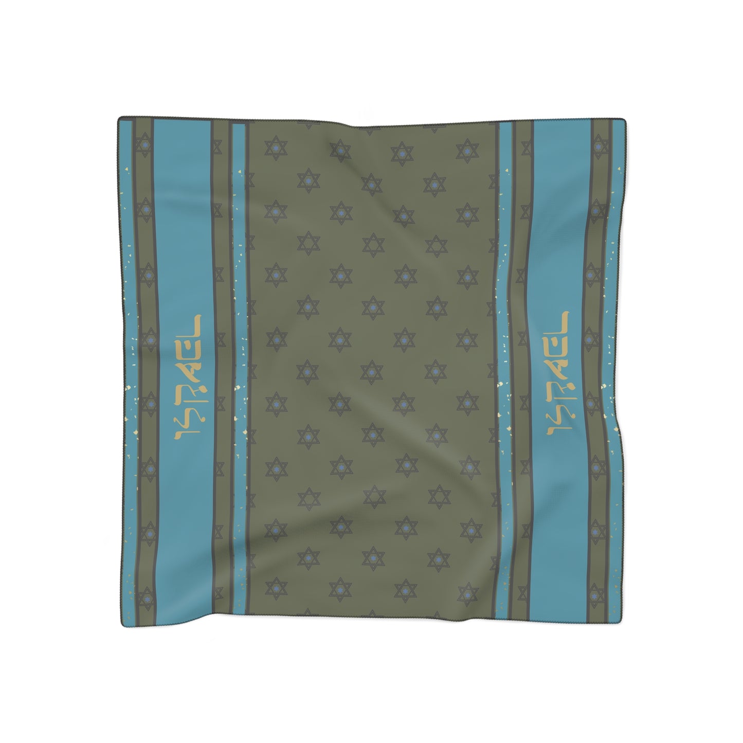 Olive Green and Turquoise Israel Star of David Poly Scarf, Shawl, Jewish Judaica Israeli Gift Present for Him Her by Far Out Prints & Co.