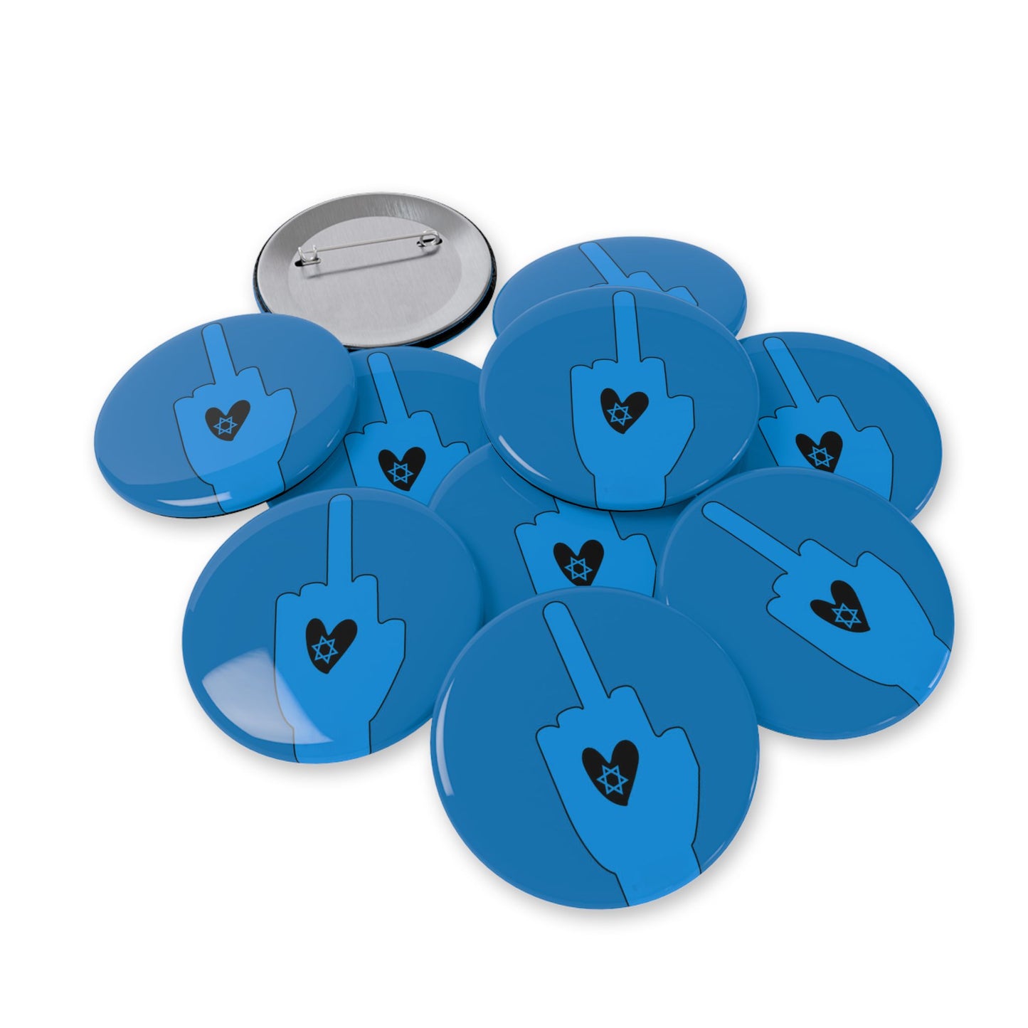 Blue Bloody Hands Middle Finger - Pin Buttons Pins - Israel Israeli Jewish Judaism Judaica - by Far Out Prints & Co.