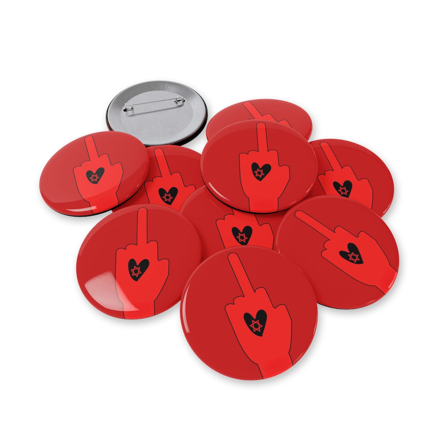 Red Bloody Hands Middle Finger - Pin Buttons Pins - Israel Israeli Jewish Judaism Judaica - by Far Out Prints & Co.