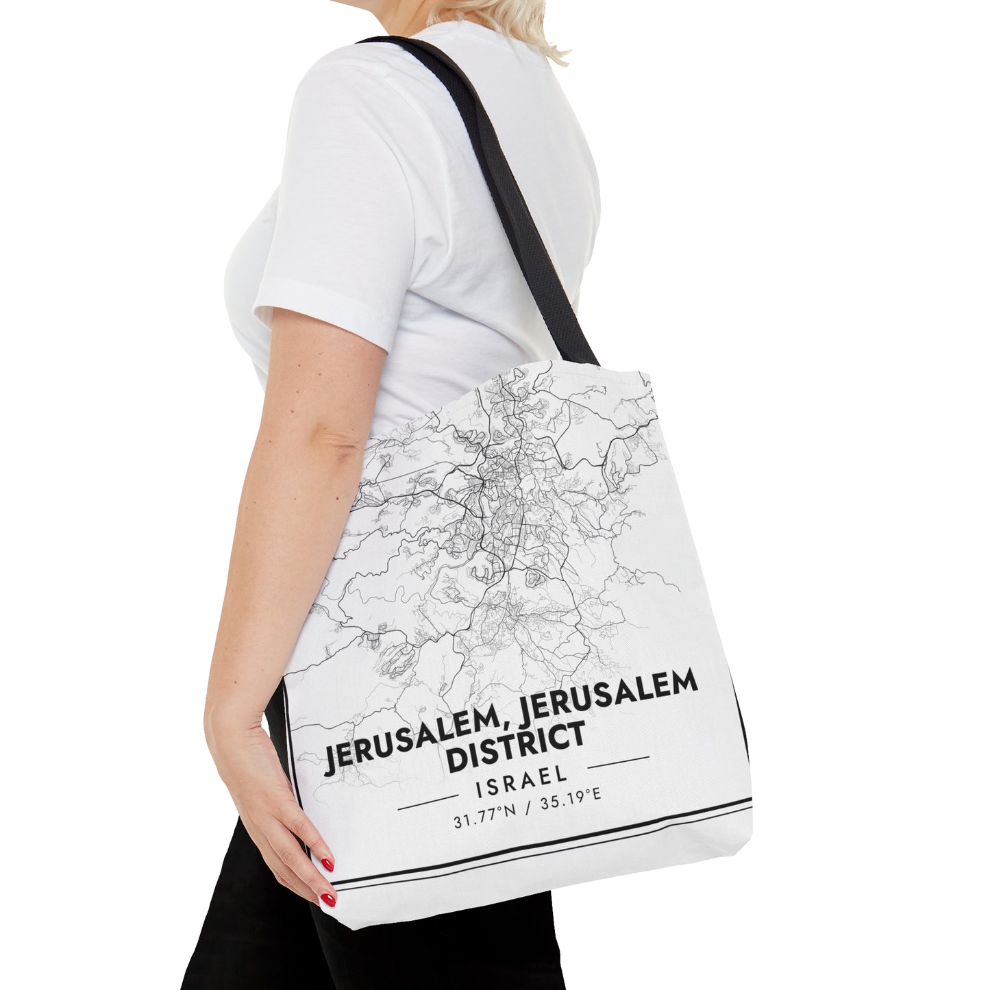 Map of Jerusalem | Hebrew Israel Judaica Jewish Israeli | Tote Bag (AOP) | Far Out Prints & Co.