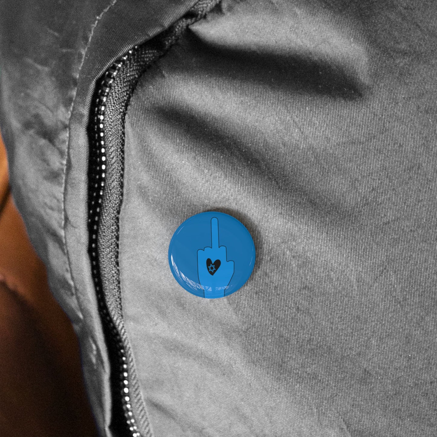 Blue Bloody Hands Middle Finger - Pin Buttons Pins - Israel Israeli Jewish Judaism Judaica - by Far Out Prints & Co.