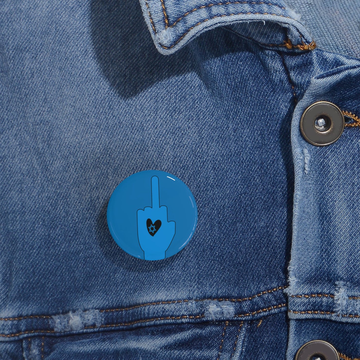 Blue Bloody Hands Middle Finger - Pin Buttons Pins - Israel Israeli Jewish Judaism Judaica - by Far Out Prints & Co.