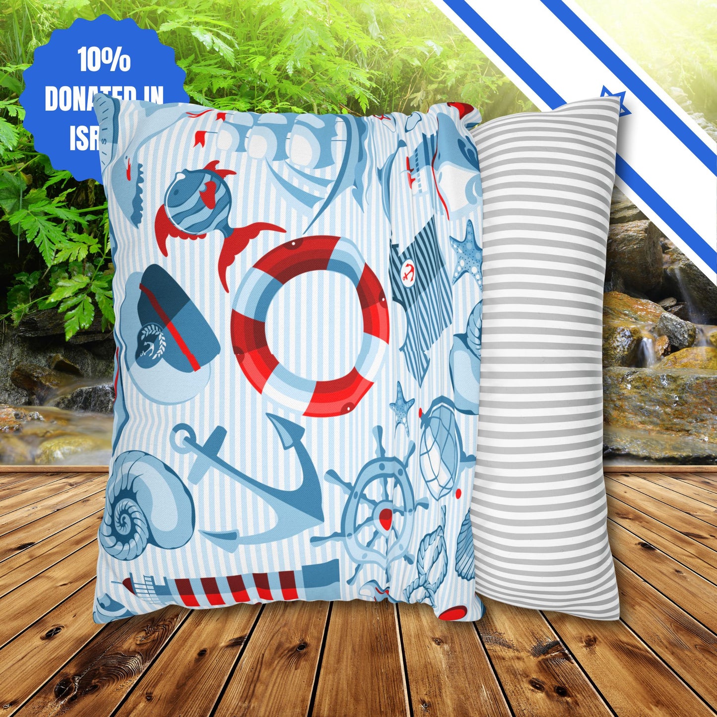 Navy Beach Marine Double Sided Pattern Square Pillowcase