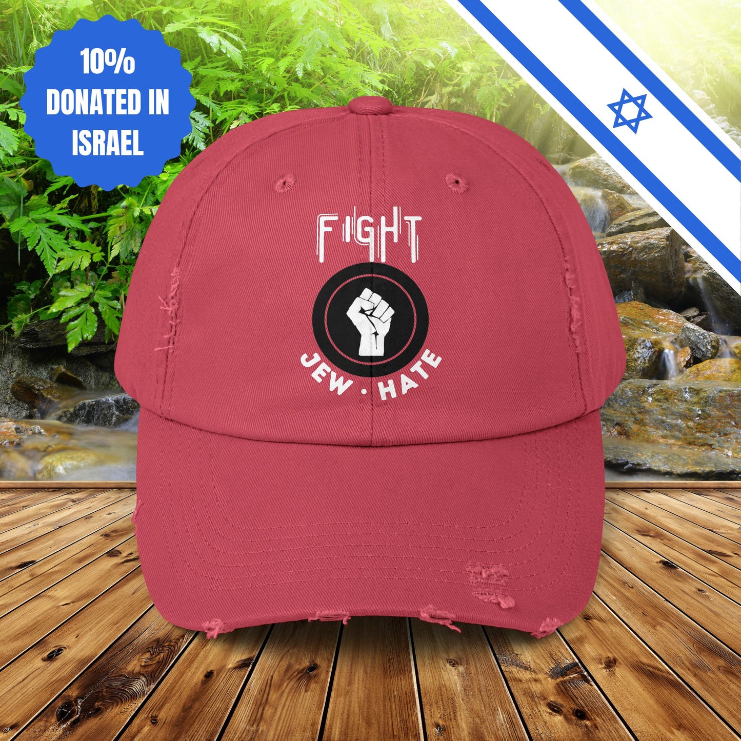 Fight Jew Hate - Unisex Distressed Cap Hats - Jewish Judaism Israel Israeli Zionist Zionism Stand With Us Fight Hate - Far Out Prints & Co.