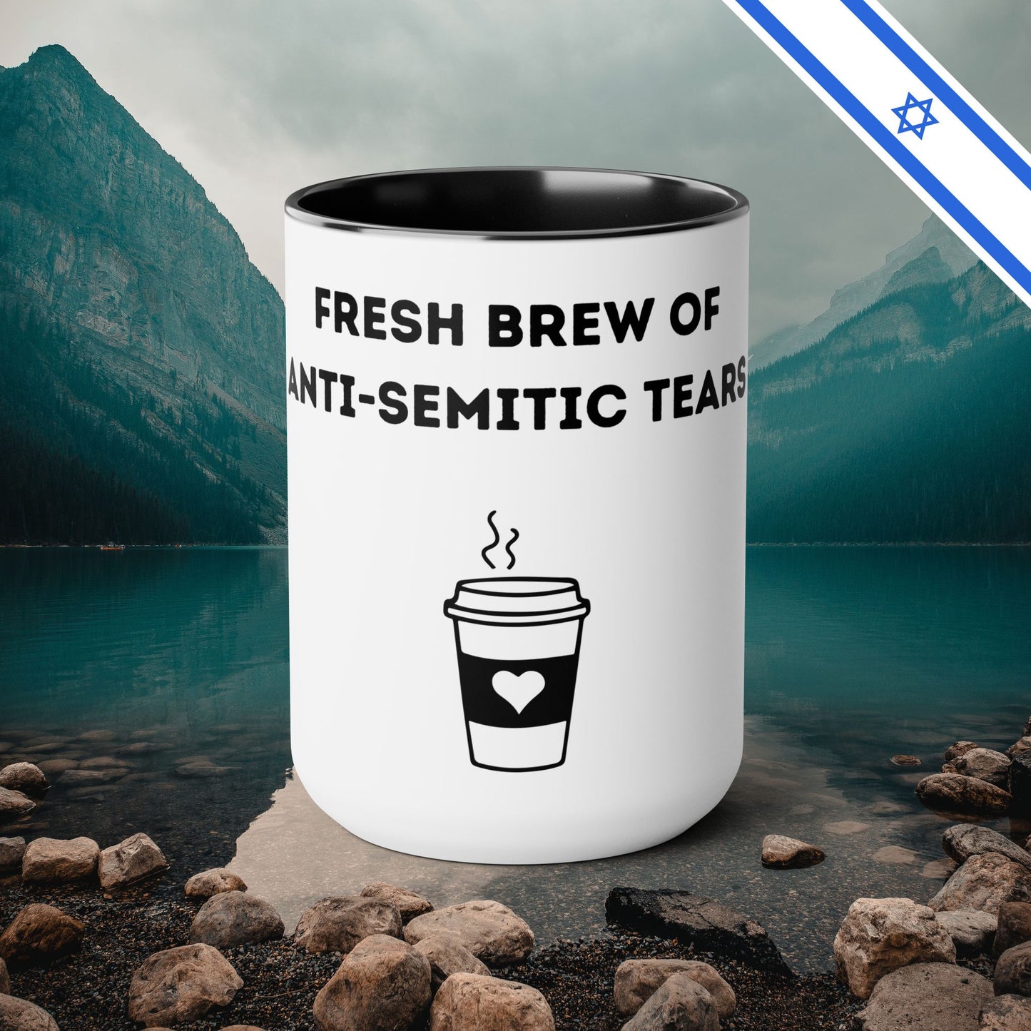 Fresh Brew of anti-Semitic Tears - Two-Tone Coffee Mugs, 15oz - Cafe Lovers - Far Out Prints & Co.