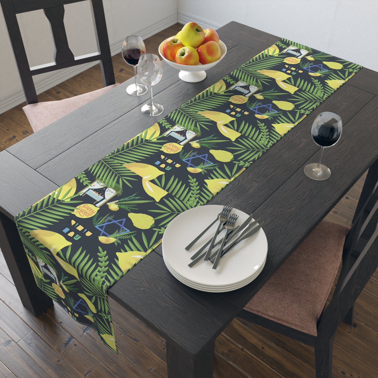 Sukkot Sukkoth Succot Succoth Sukkos Sukkus Sukkoth Sukot Sucot Jewish Table Runner Israel Israeli Hebrew Judaism Holiday Table Runner