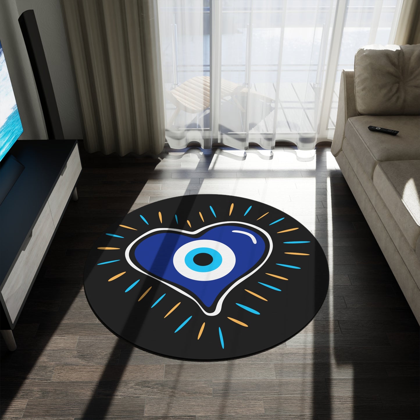 Ain Ha'ra Love Heart - Round Rug - Israeli Art Jewish Judaica Native - by Far Out Prints & Co.