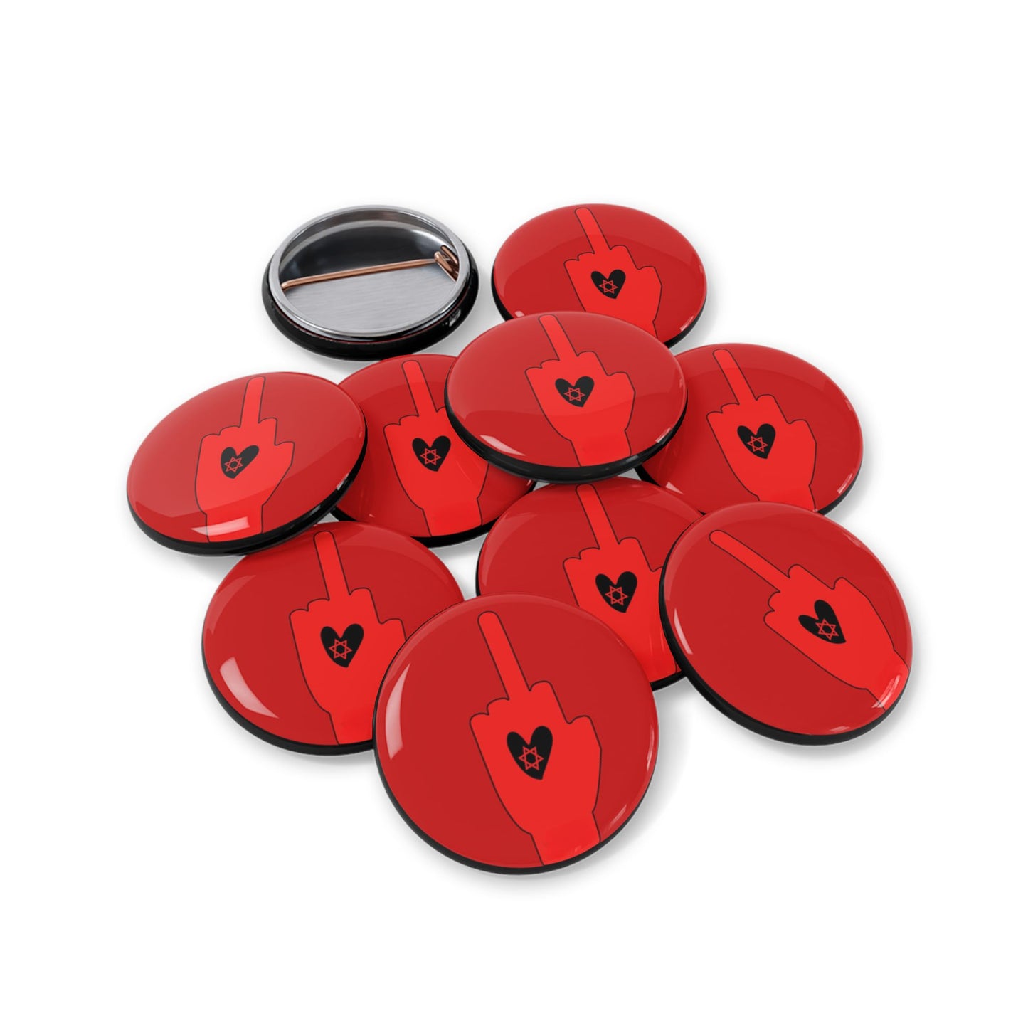 Red Bloody Hands Middle Finger - Pin Buttons Pins - Israel Israeli Jewish Judaism Judaica - by Far Out Prints & Co.