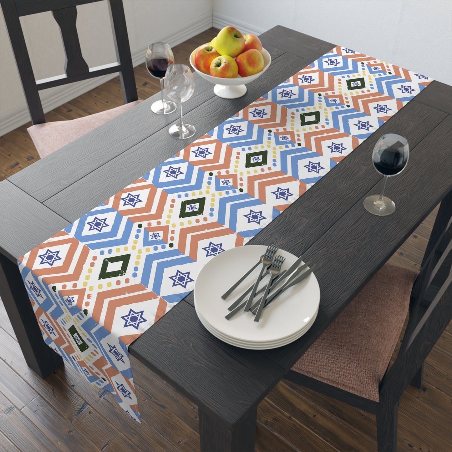 Jewish Bold Vibrant Colors | Jewish Holiday Themed | Table Runner | by Far Out Prints & Co.