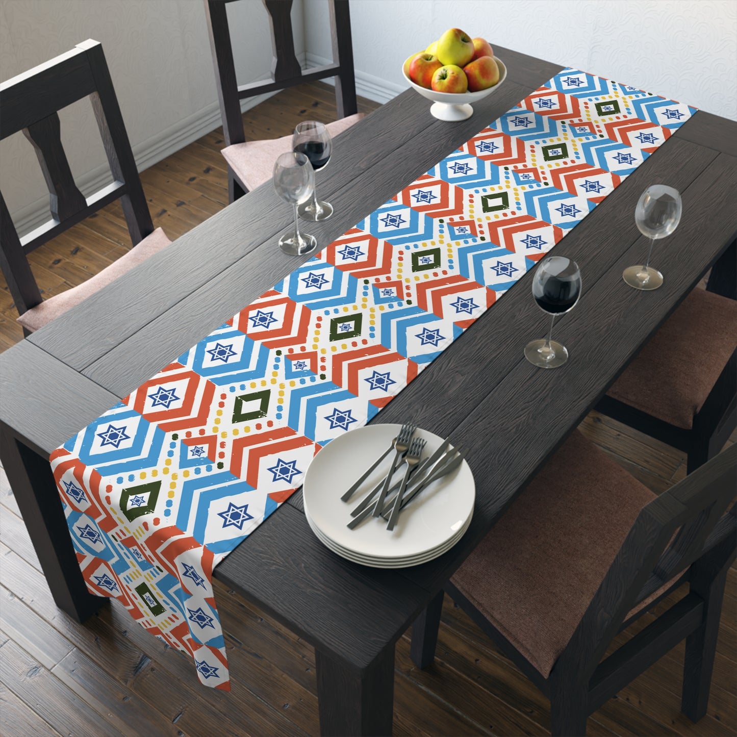 Jewish Bold Vibrant Colors | Jewish Holiday Themed | Table Runner | by Far Out Prints & Co.