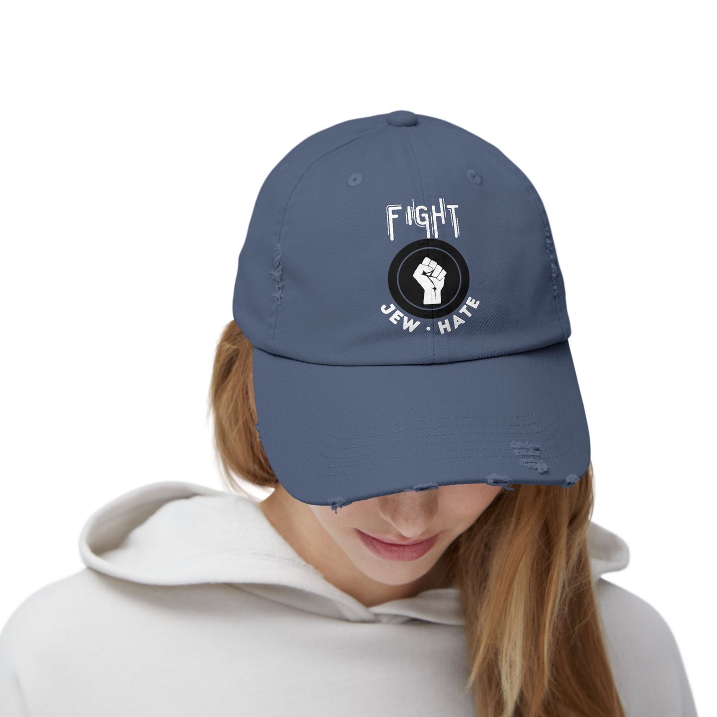 Fight Jew Hate - Unisex Distressed Cap Hats - Jewish Judaism Israel Israeli Zionist Zionism Stand With Us Fight Hate - Far Out Prints & Co.
