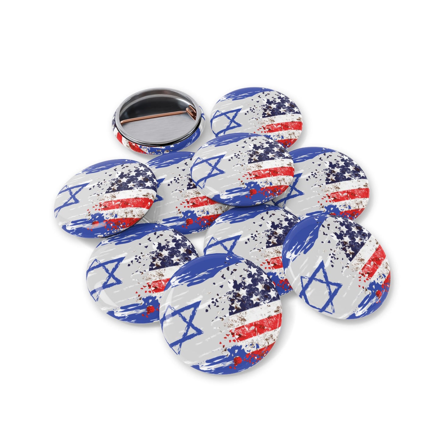 Israel USA Flag Round Pins by Far Out Prints & Co.