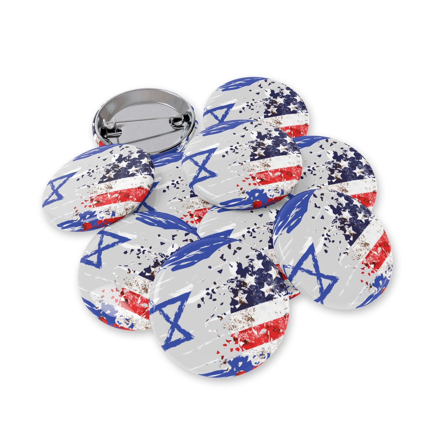 Israel USA Flag Round Pins by Far Out Prints & Co.