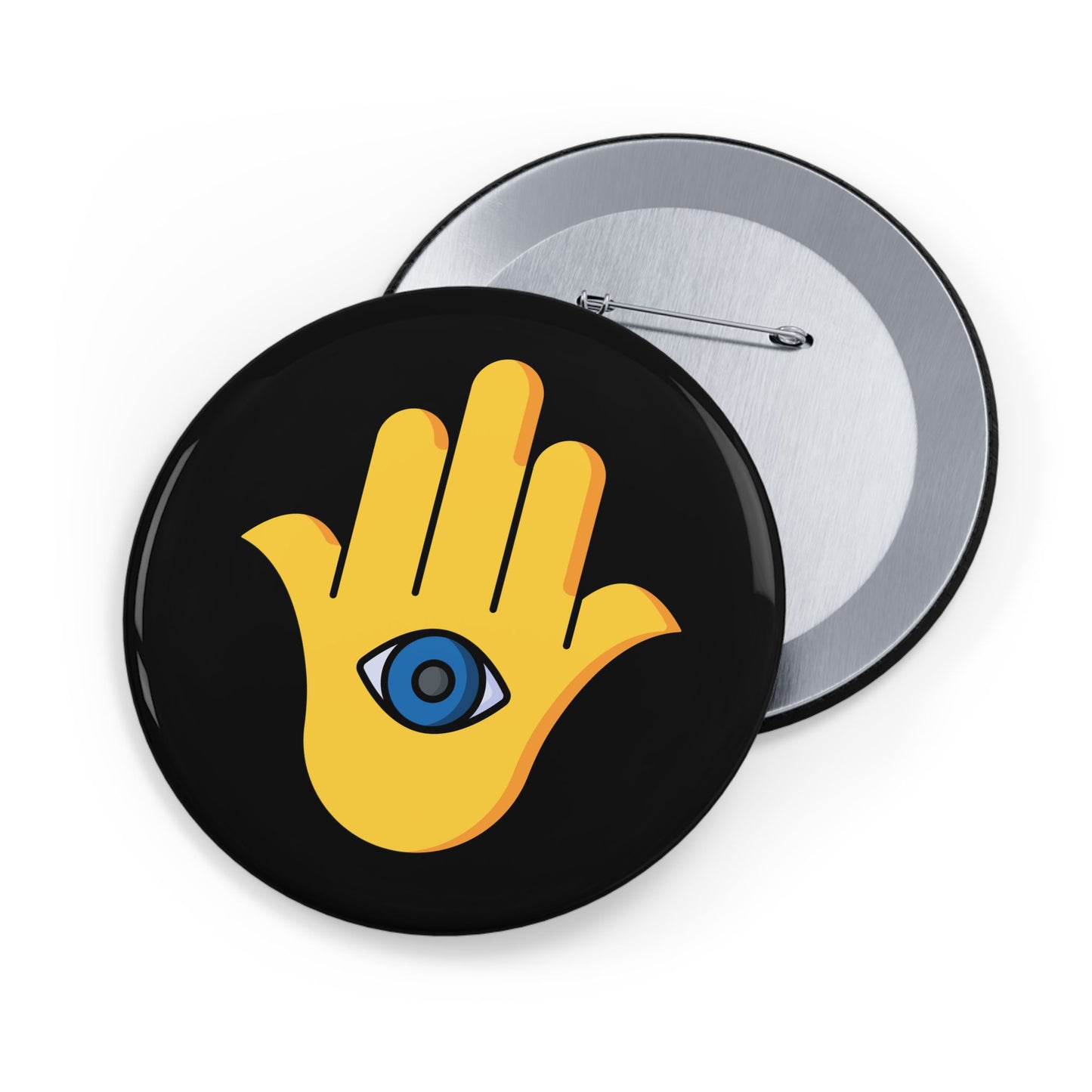 Yellow Hamsa Evil Eye - Pin Buttons - by Far Out Prints & Co.