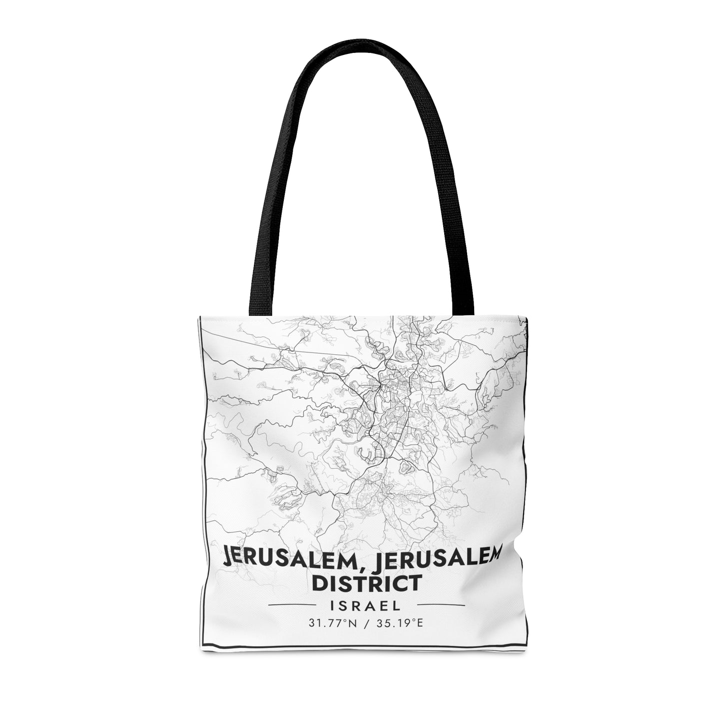 Map of Jerusalem | Hebrew Israel Judaica Jewish Israeli | Tote Bag (AOP) | Far Out Prints & Co.